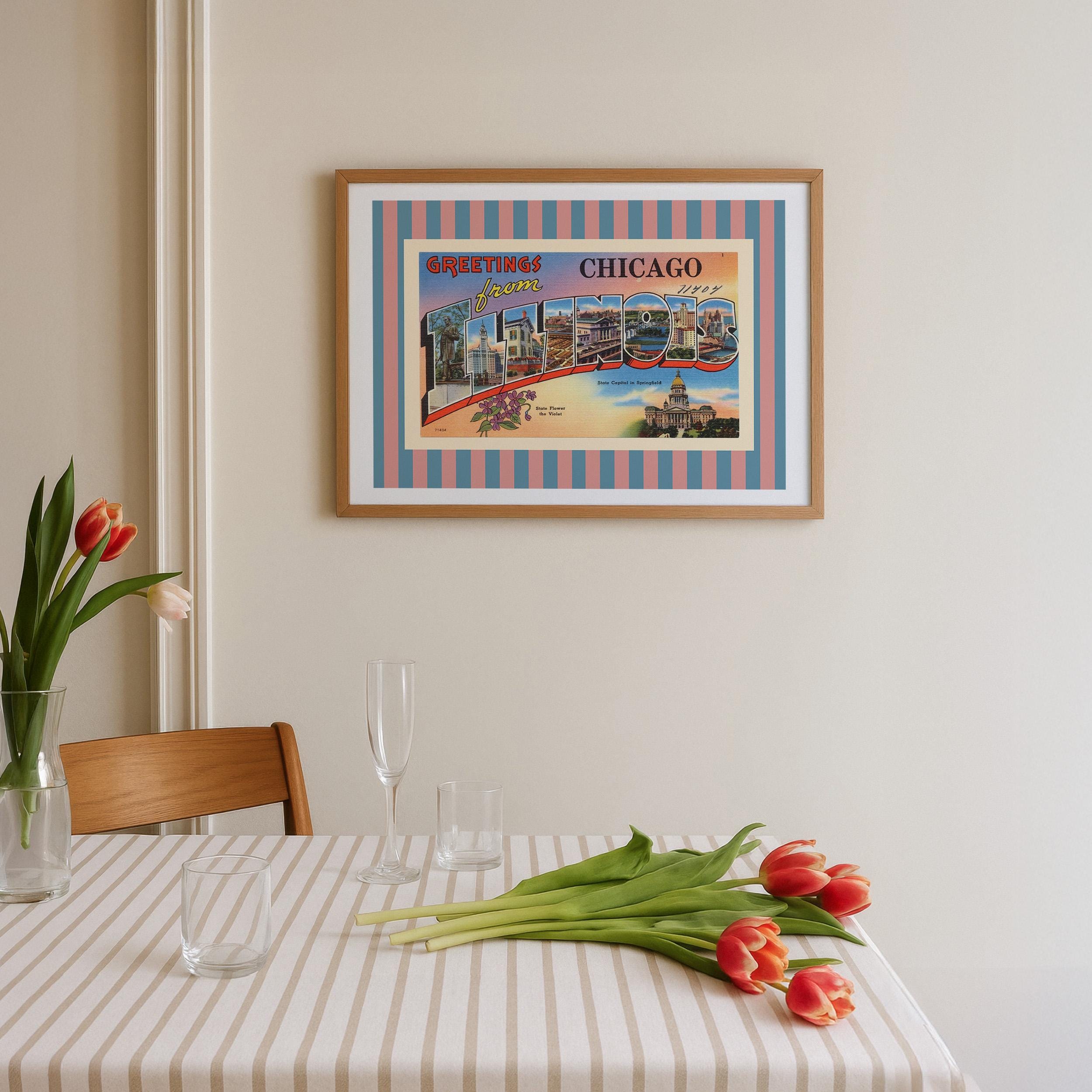 Illinois Wall Art Print Digital Download Illinois Poster Retro Travel Prints Illinois Dorm Decor Horizontal Striped State Art Print