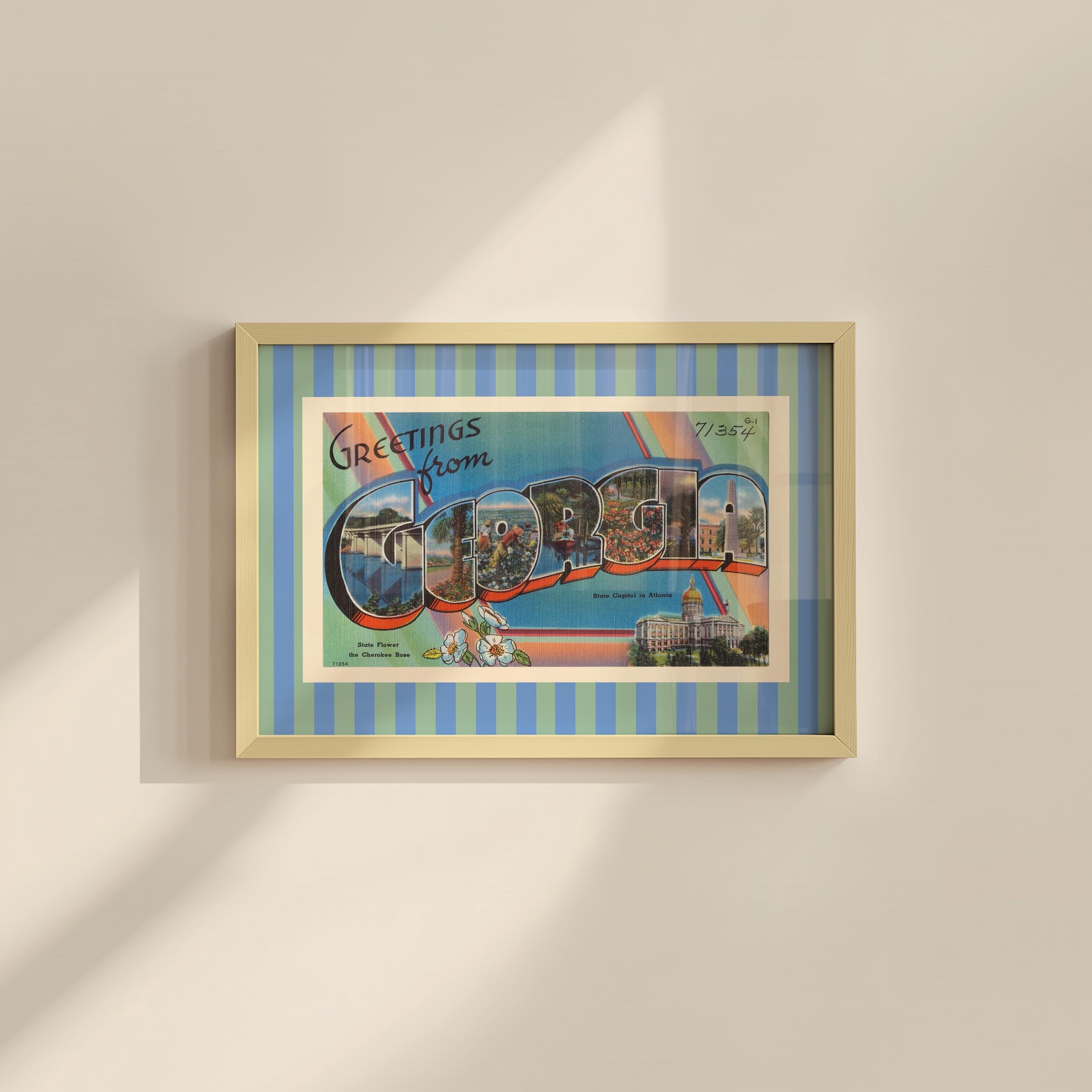Georgia Wall Art Print Digital Download Georgia Poster Retro Travel Prints Georgia Dorm Decor Horizontal Photo Striped Art Print Atlanta