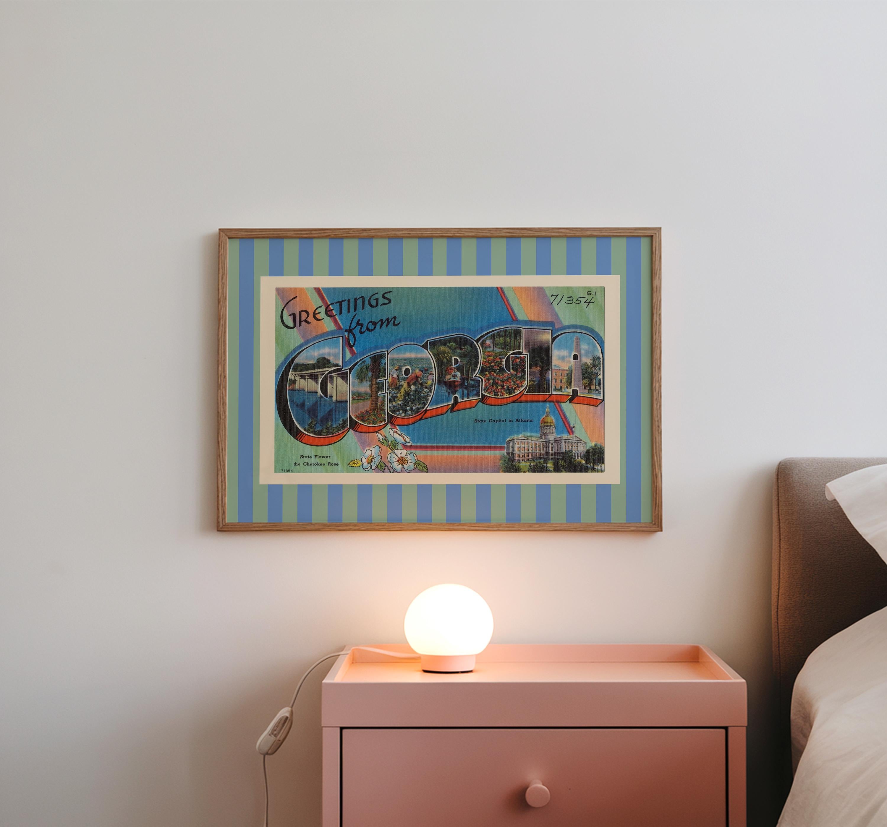 Georgia Wall Art Print Digital Download Georgia Poster Retro Travel Prints Georgia Dorm Decor Horizontal Photo Striped Art Print Atlanta