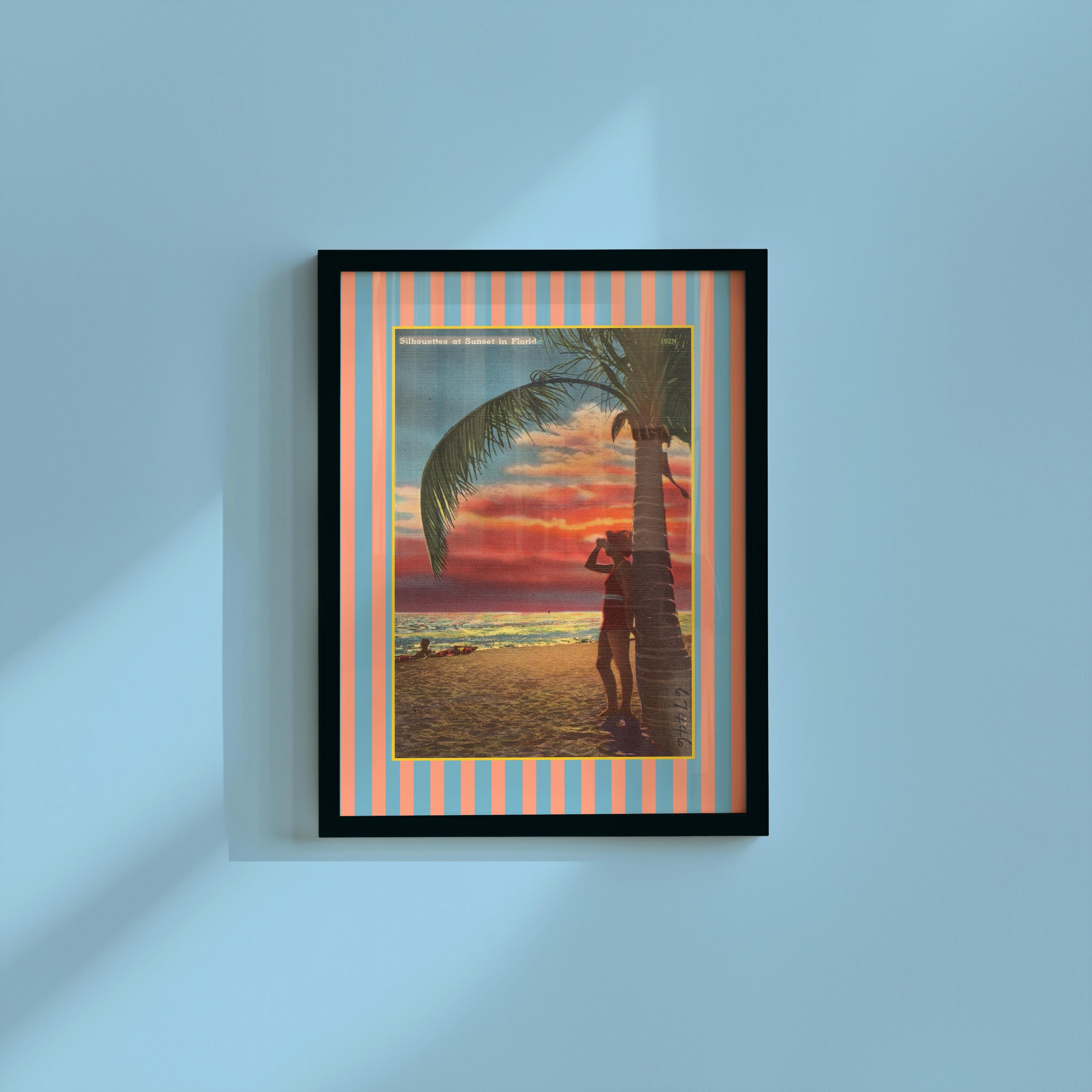Florida Wall Art, Florida Sunset Poster Print, Trendy Striped Poster, Printable Bedroom Decor, Sunset Downloadable Print, Tropical art