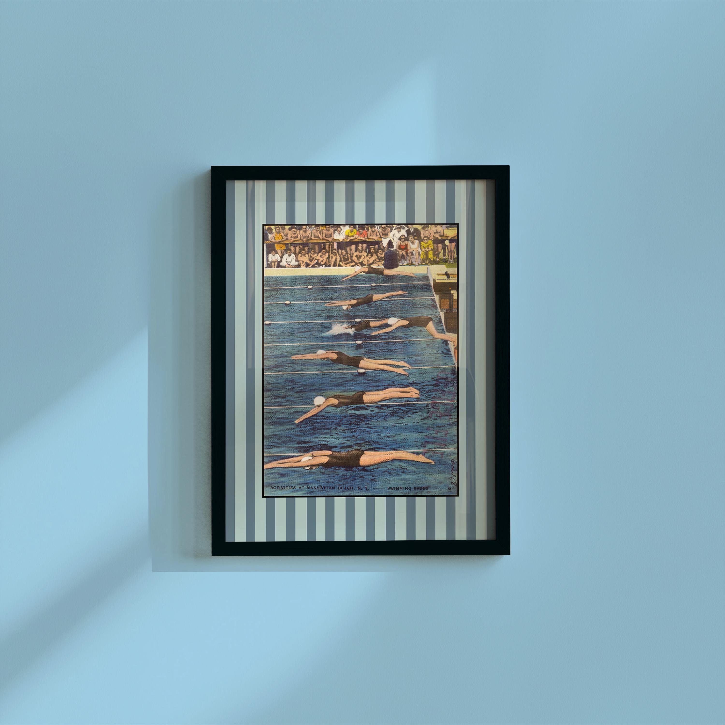 Swimming Sunbathing Women Art Print, Vintage Pool Decor, Digital Download, Vintage Postcard Art , Beach Art Print, Swimmer Art