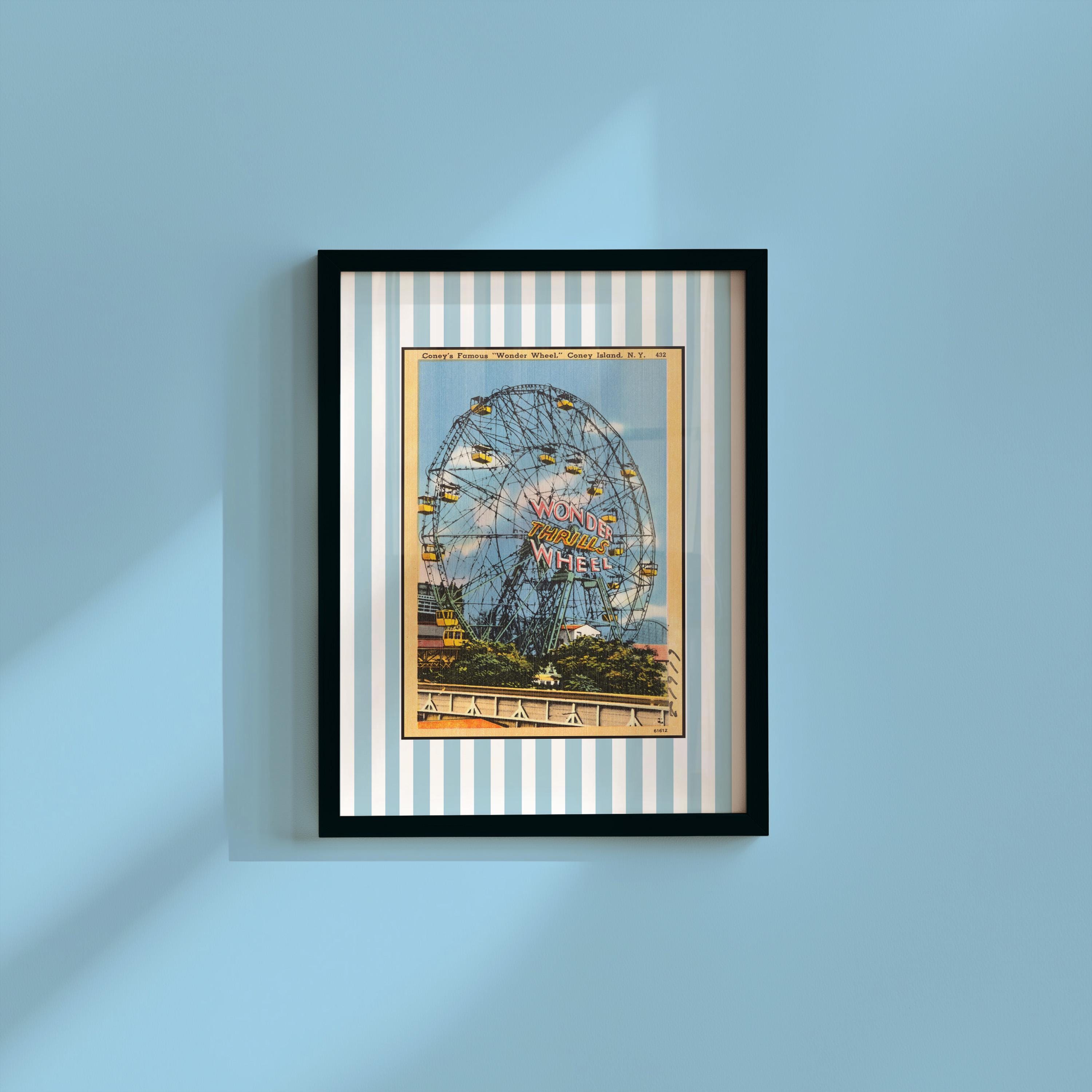 Carnival Art Print, Vintage Fair Decor, Digital Download, Vintage Postcard , Beach Art, Vintage Art, Striped art print, Ferris wheel art