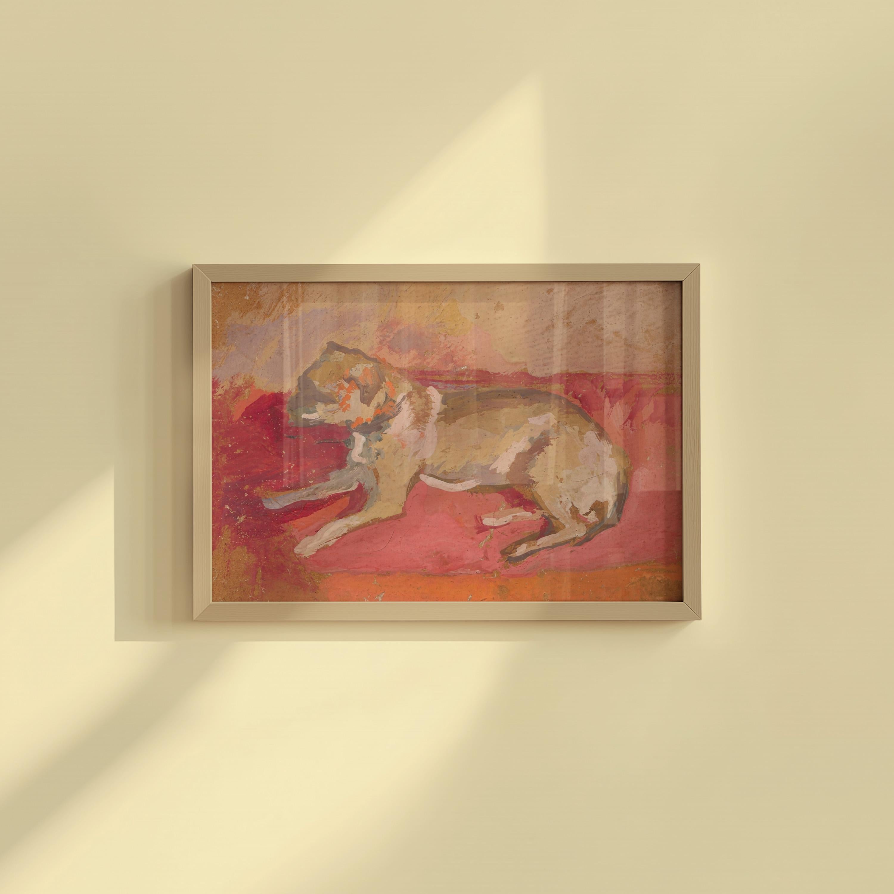 Colorful Vintage Dog Wall Art, Abstract Oil Painting, Digital Art, Cottage Core, Vintage Wall Decor, Instant Download, Pink Dog Art