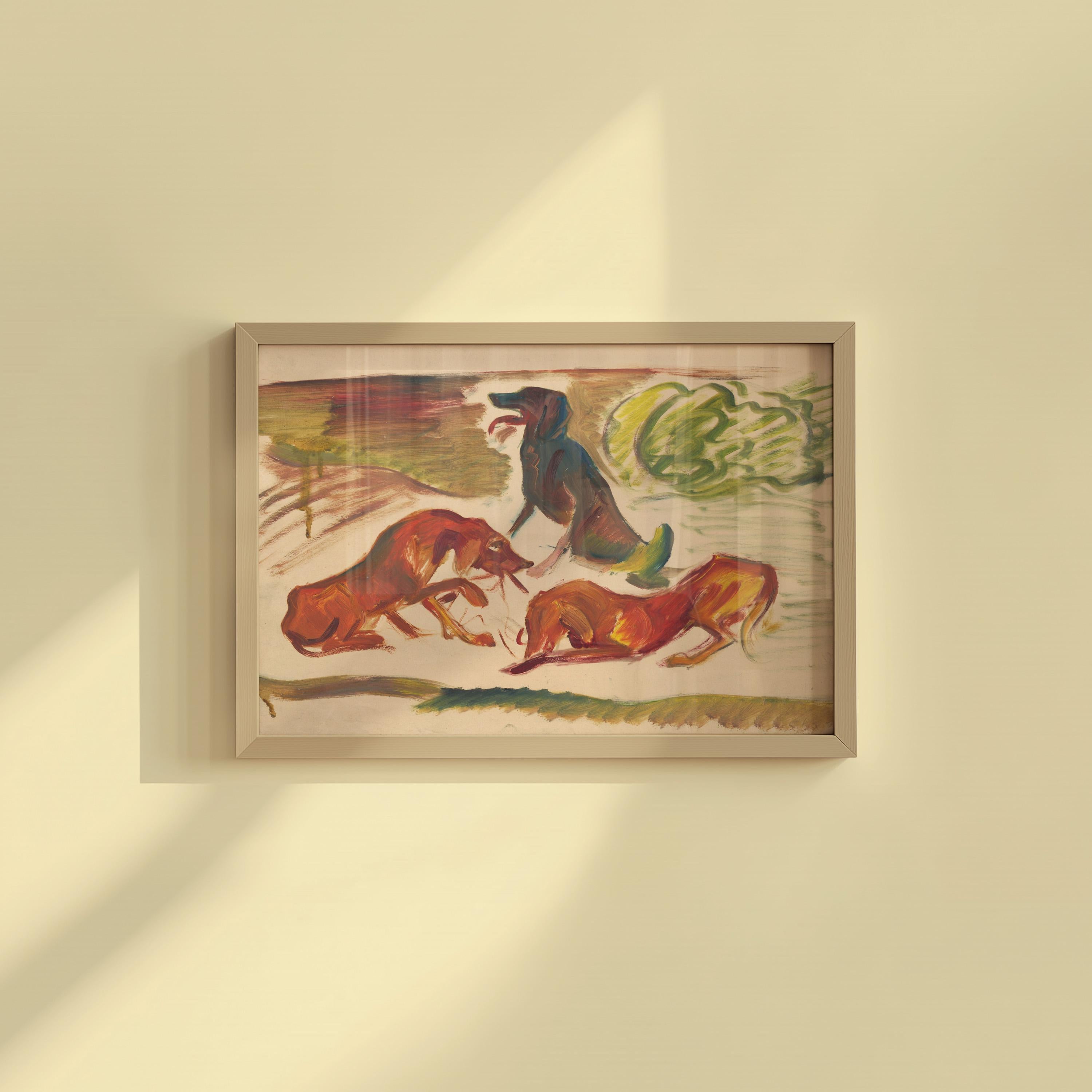 Colorful Vintage Dog Wall Art, Abstract Oil Painting, Digital Art, Cottage Core, Vintage Wall Decor, Instant Download, Pink Dog Art