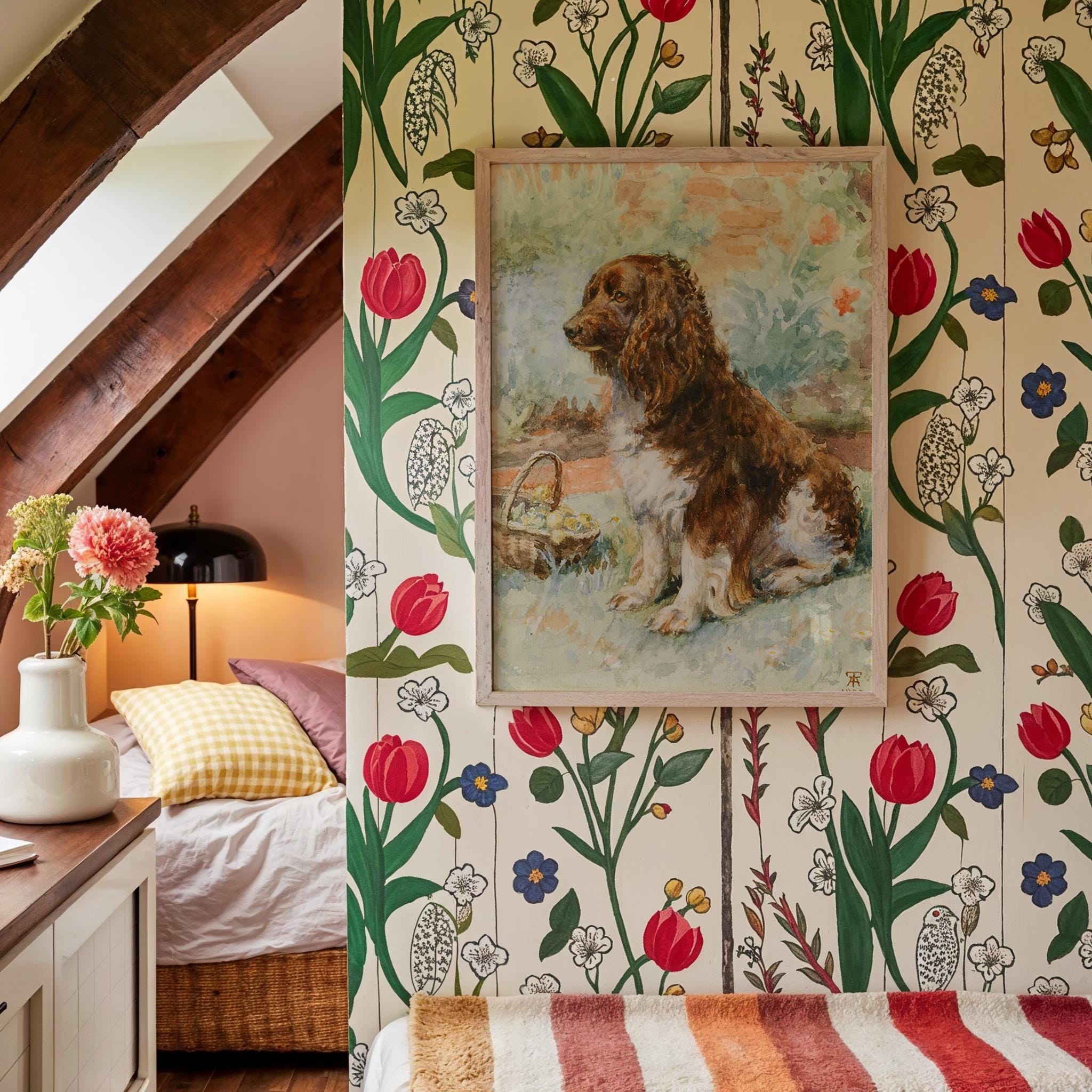 Small Dog Oil Painting, Vintage French 19th Century Art, Cute Dog Wall Art, Blue Dog Art Print, Digital Download, Digital Art Print