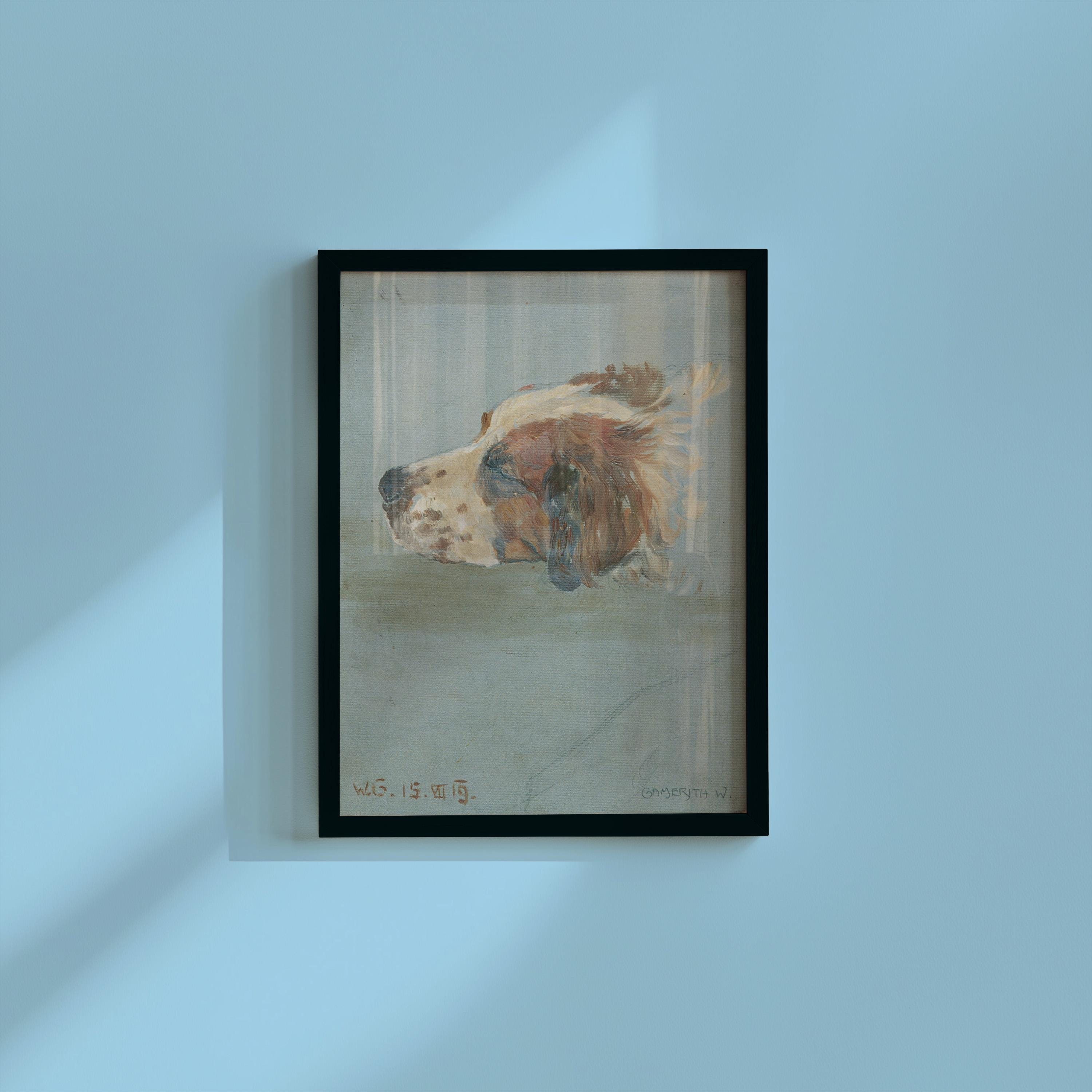 Dog Blue Oil Painting, Vintage French 19th Century Art, Cute Dog Wall Art, Blue Dog Art Print, Digital Download, Digital Art Print