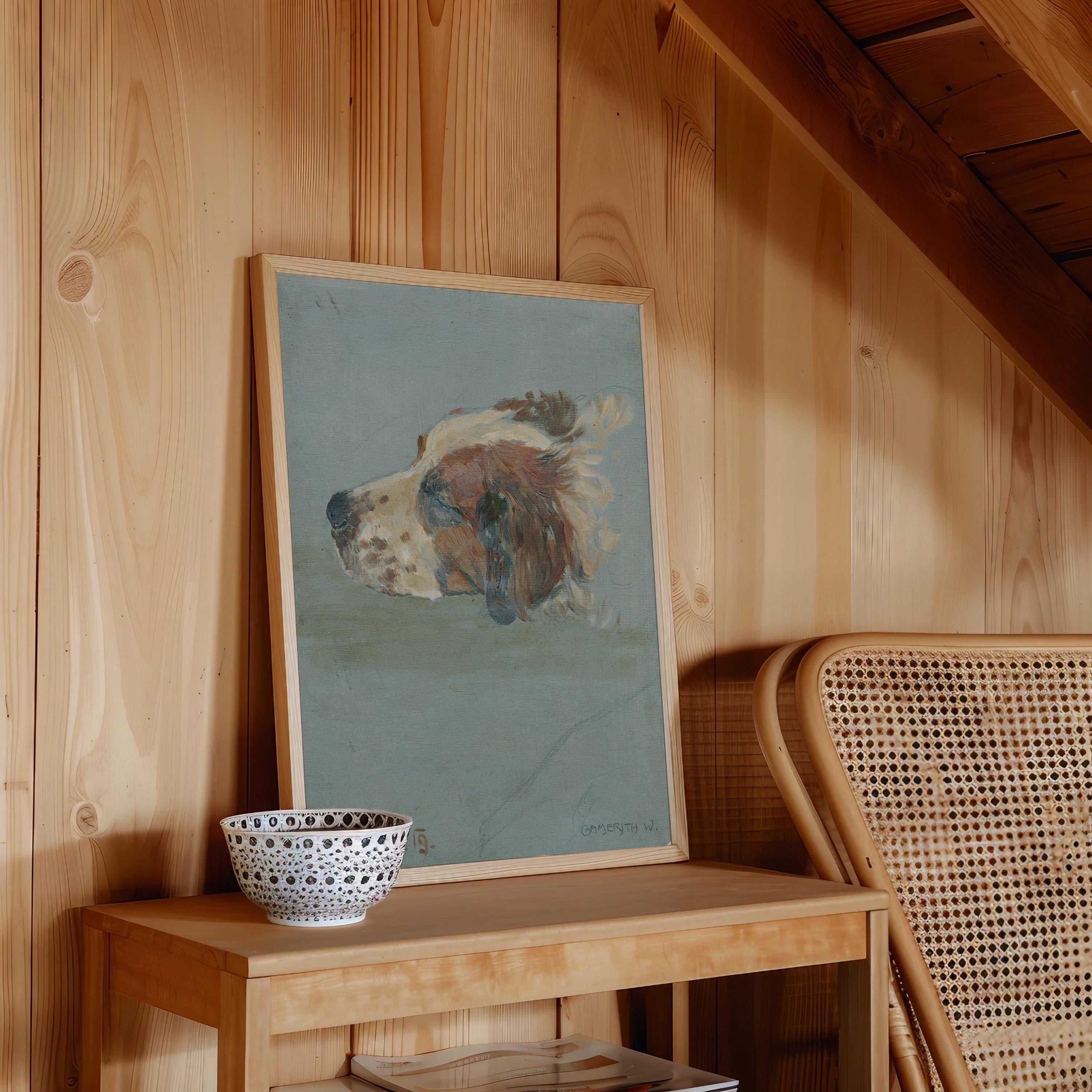 Dog Blue Oil Painting, Vintage French 19th Century Art, Cute Dog Wall Art, Blue Dog Art Print, Digital Download, Digital Art Print
