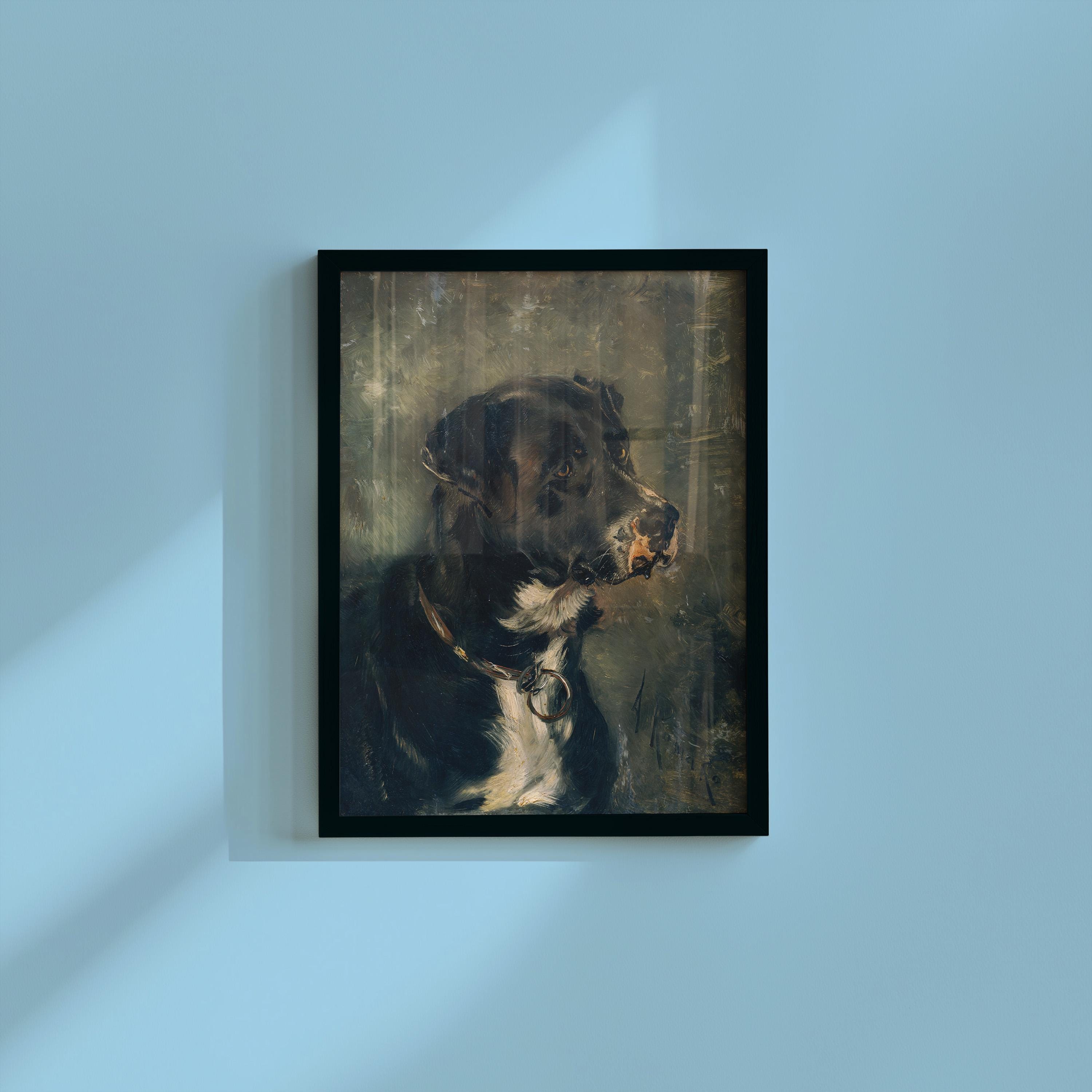 Dog Black Oil Painting, Vintage French 19th Century Art, Cute Dog Wall Art, Black Dog Art Print, Digital Download, Digital Art Print