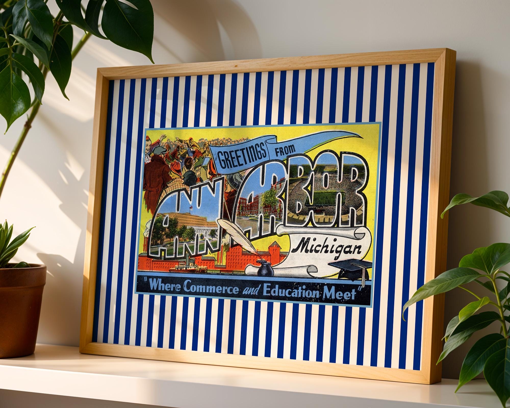 Michigan Print, Ann Arbor Art, Wall Decor, Retro Ann Arbor Poster, Michigan Wall Art, Gift For Michigan, Sports Wall Decor, U Mich