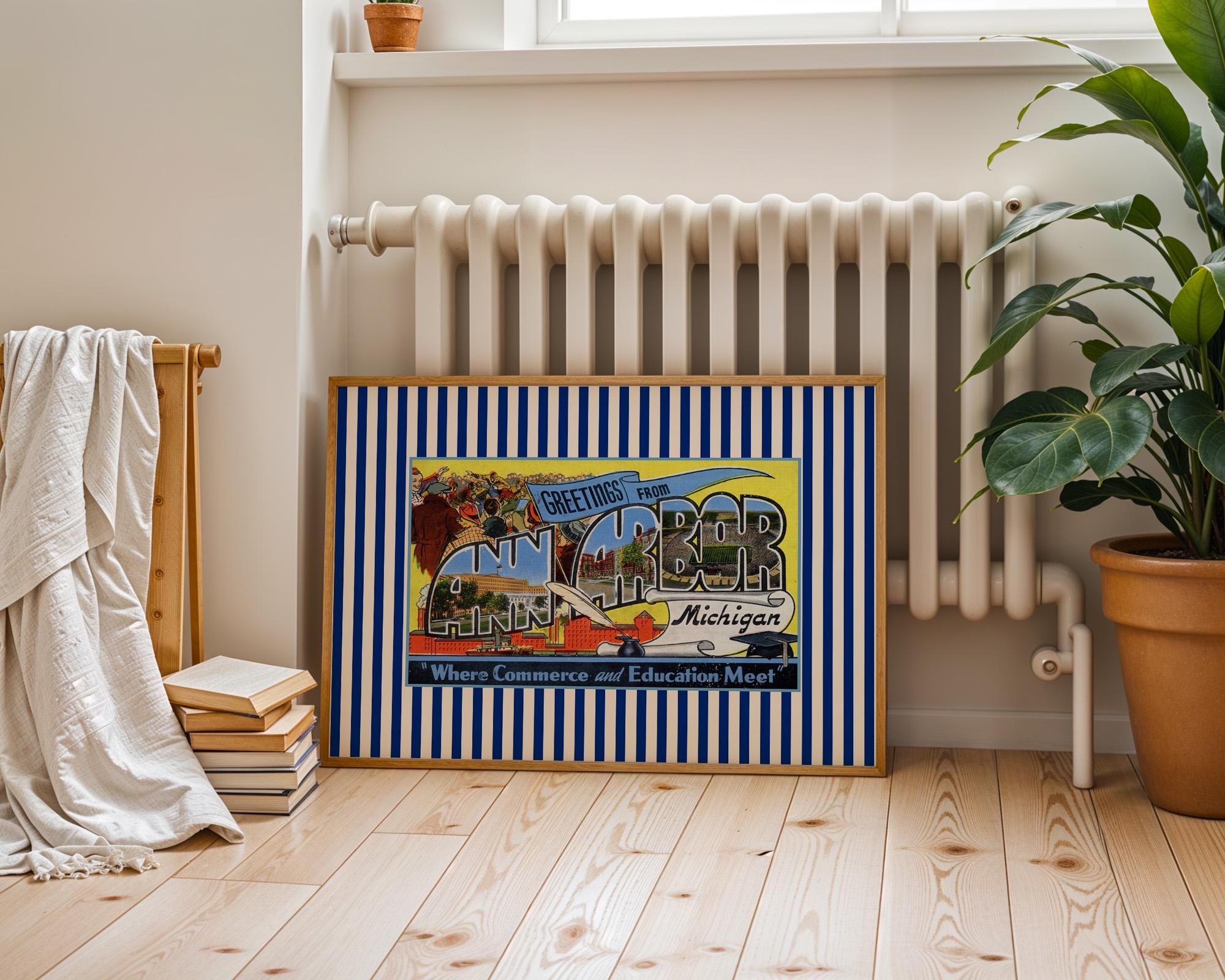 Michigan Print, Ann Arbor Art, Wall Decor, Retro Ann Arbor Poster, Michigan Wall Art, Gift For Michigan, Sports Wall Decor, U Mich