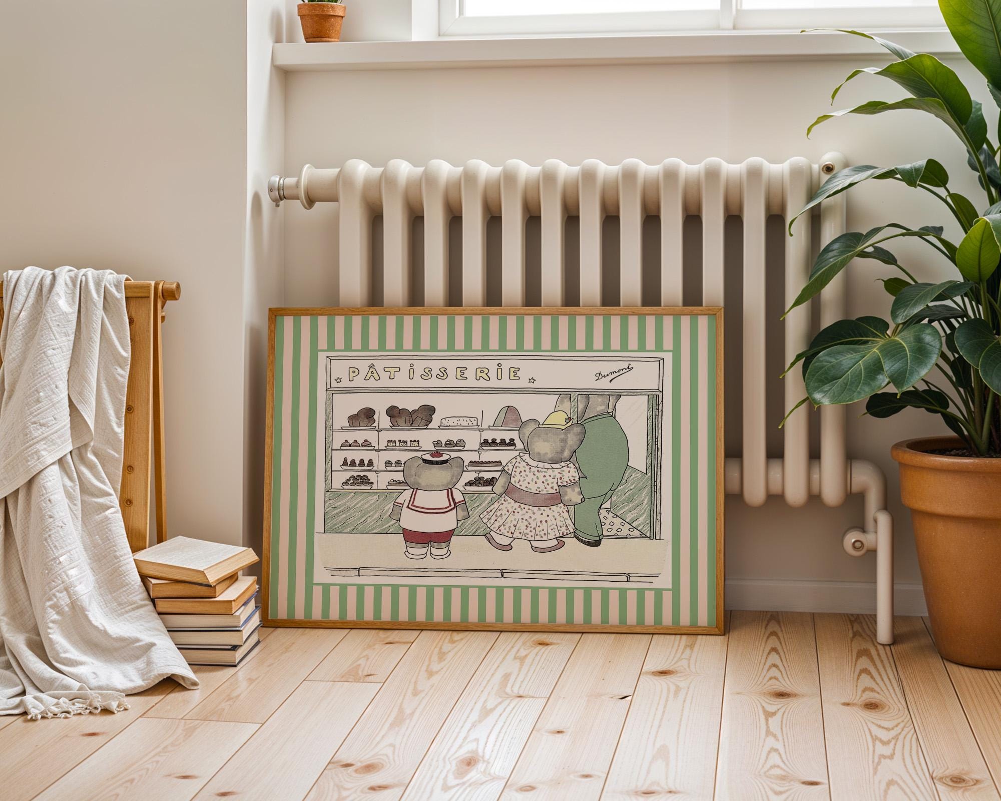 Babar the elephant wall decor, nursery decor, kids gift, illustration print nursery decor, neutral gender baby gift, babar patisserie