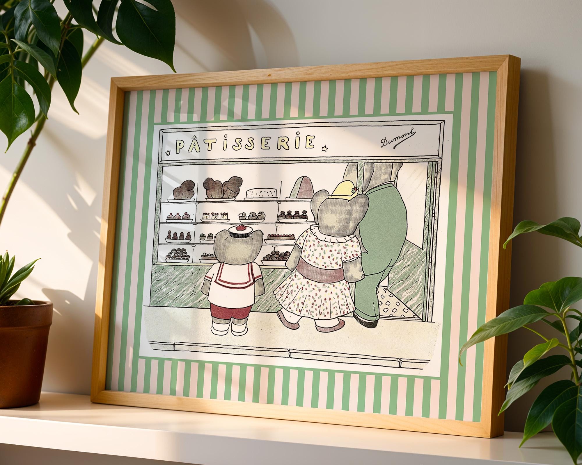 Babar the elephant wall decor, nursery decor, kids gift, illustration print nursery decor, neutral gender baby gift, babar patisserie
