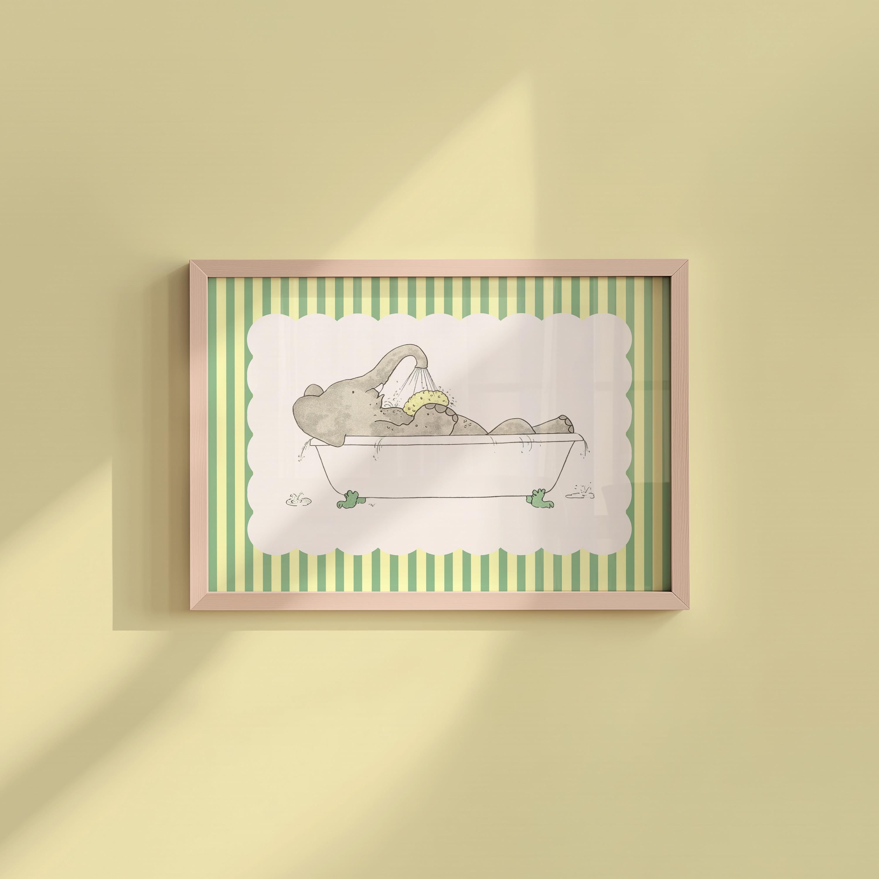 Babar the elephant wall decor, bathroom decor, kids gift, illustration print decor, neutral gender baby gift, babar tub, bathtime art