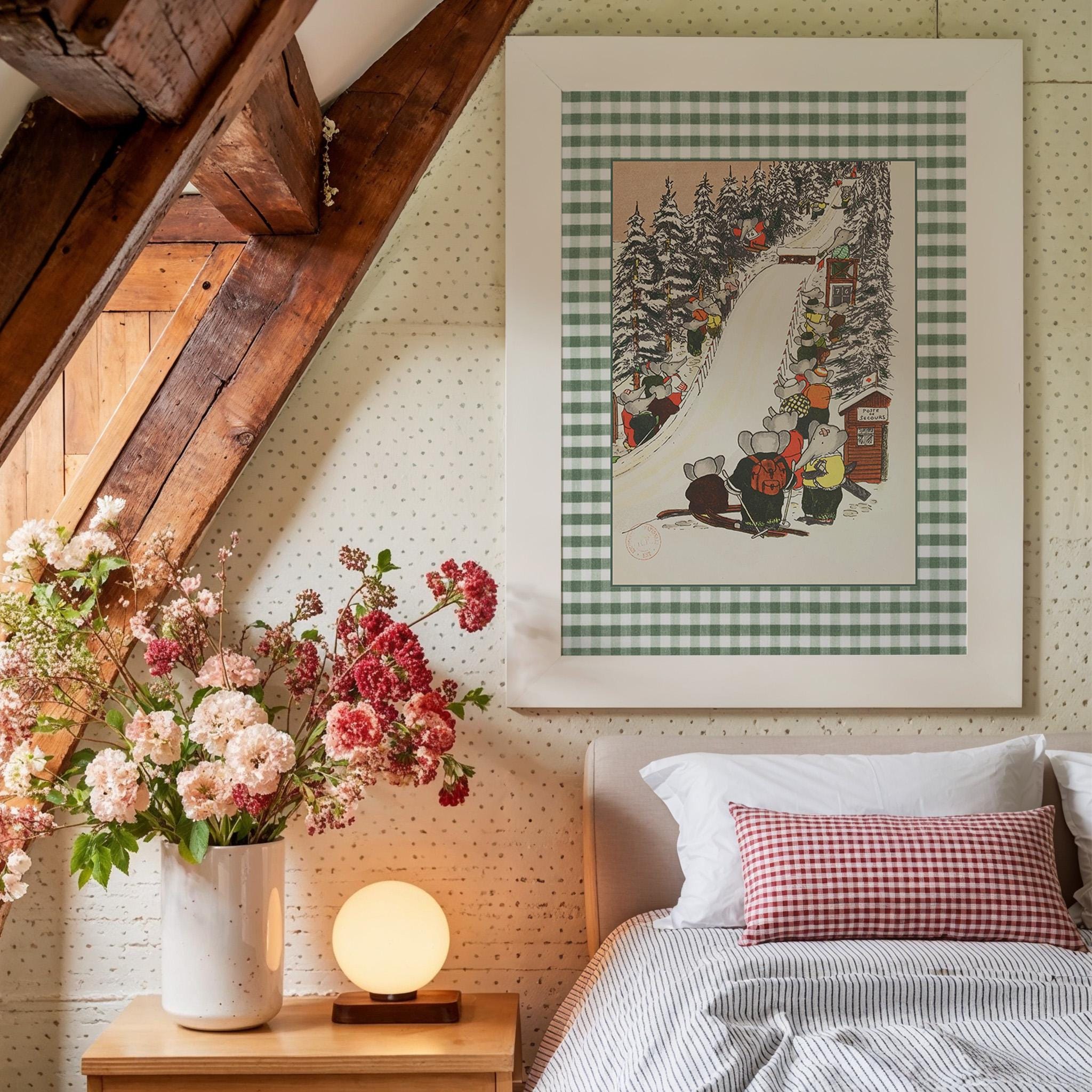 Babar Ski Wall Art, Babar Skiing Illustration, Babar Elephant Print, Baby Shower Gift, Kid's Room, Babar Art, Nursery Art, Winter Art