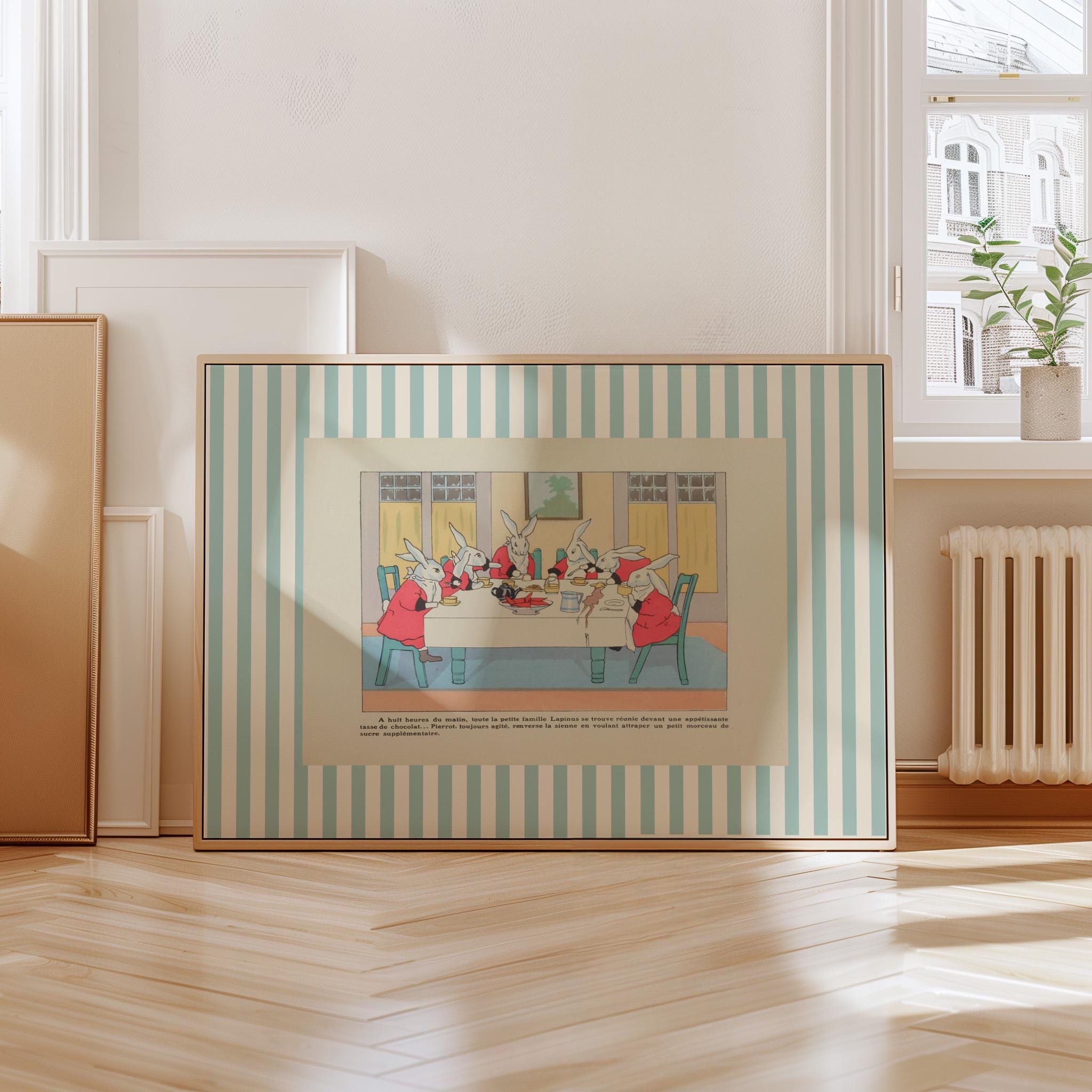 Bunny Art Print, Pink Art, Blue Bedroom Art, Vintage Kids Print, Kids Room Art, Kids Room Print, Nursery bunny art, bunny posters, digital