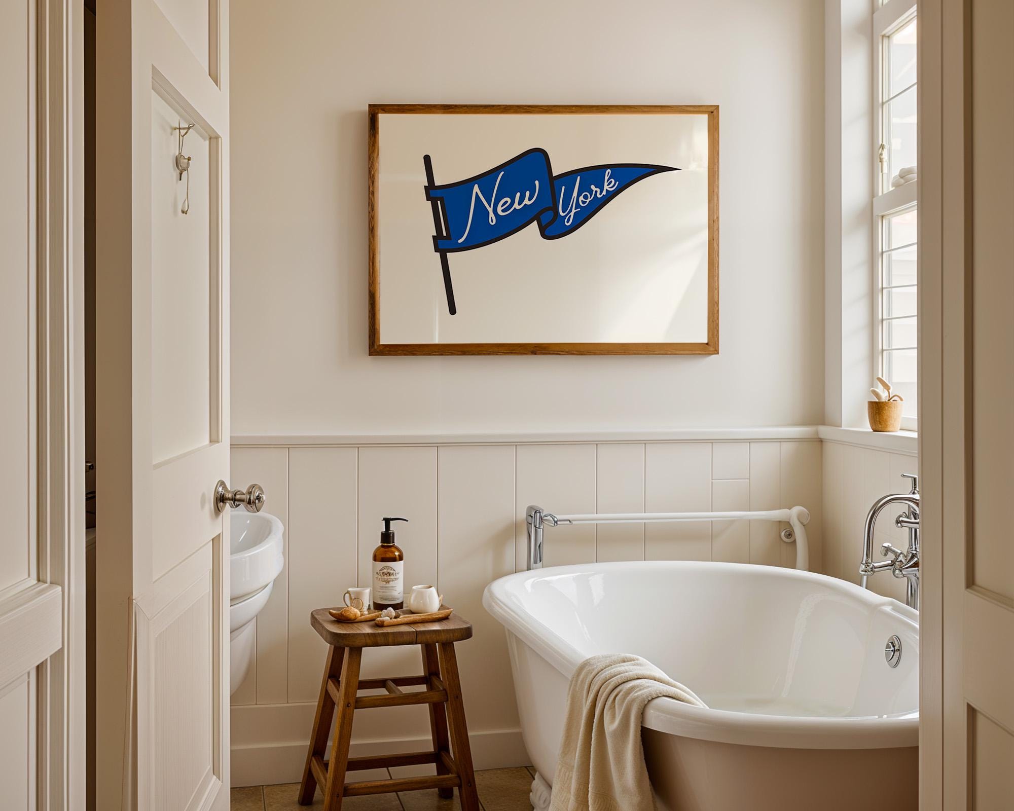 New York Flag art print, new york city, nyc art, nyc decor, sporty new york art print, blue and white nyc art, digital download