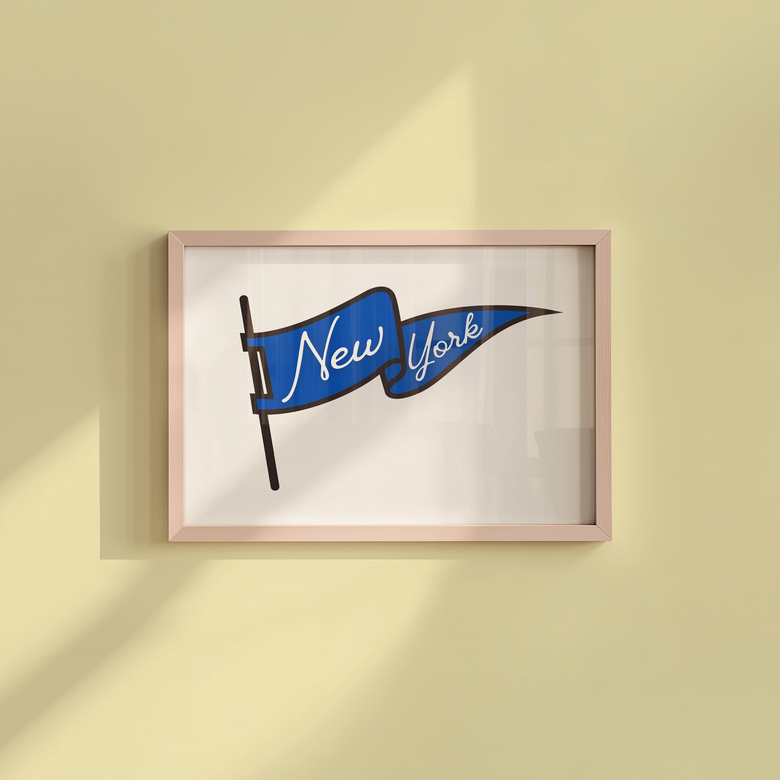 New York Flag art print, new york city, nyc art, nyc decor, sporty new york art print, blue and white nyc art, digital download
