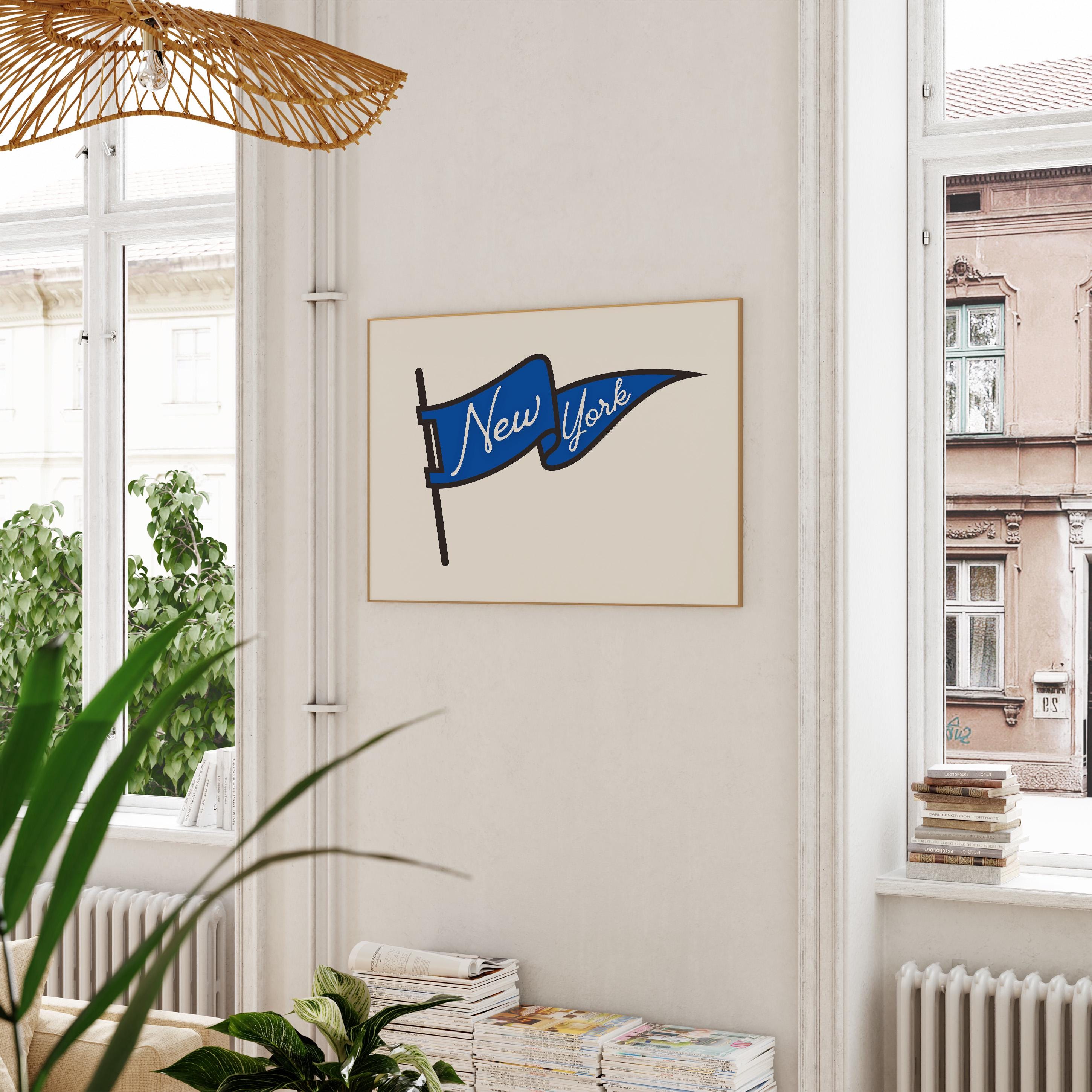 New York Flag art print, new york city, nyc art, nyc decor, sporty new york art print, blue and white nyc art, digital download
