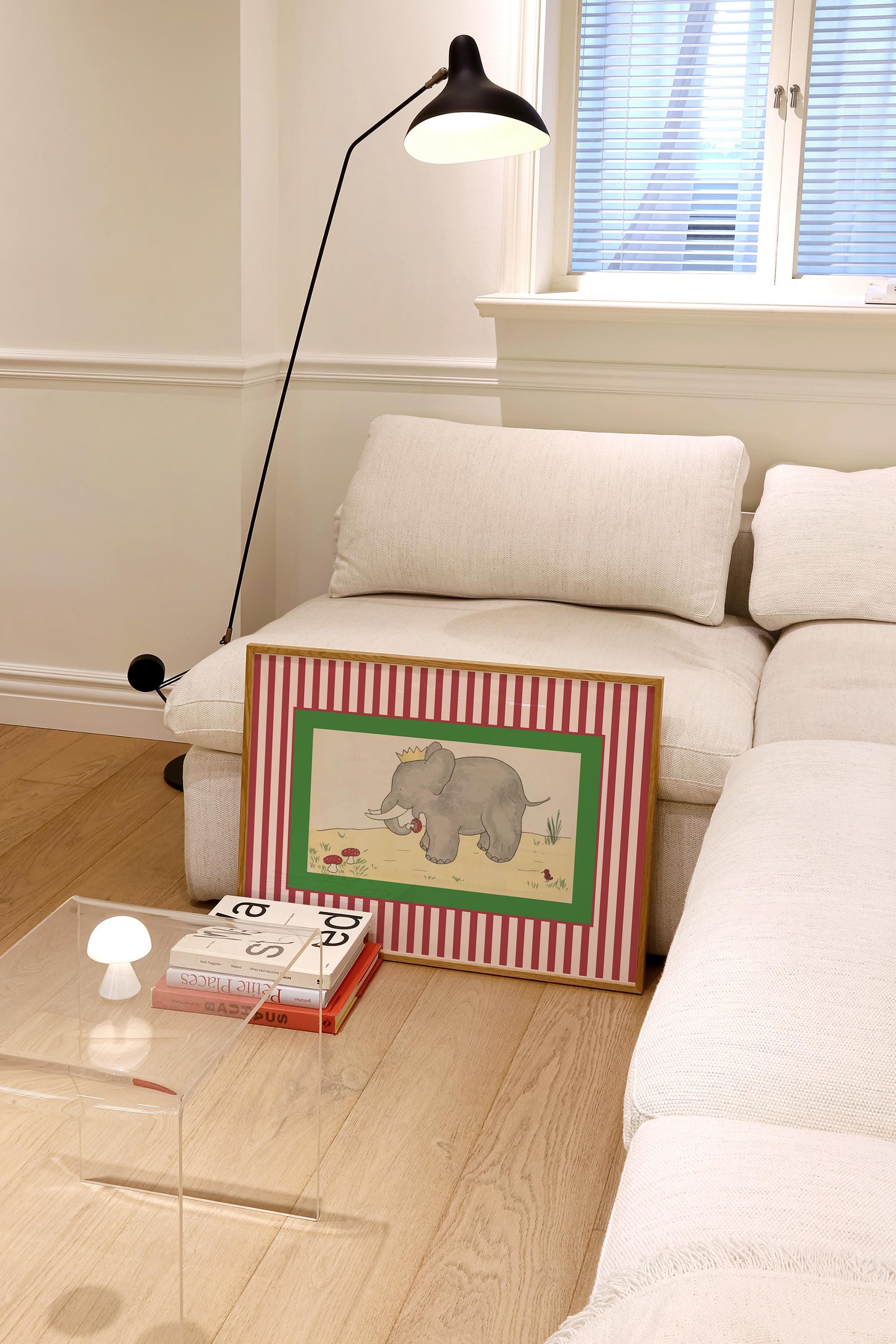Vintage Babar Nursery Prints DIGITAL DOWNLOADS, Set of 4 striped prints, Kids Room Decor, Literary Elephant Wall Art, kids Room