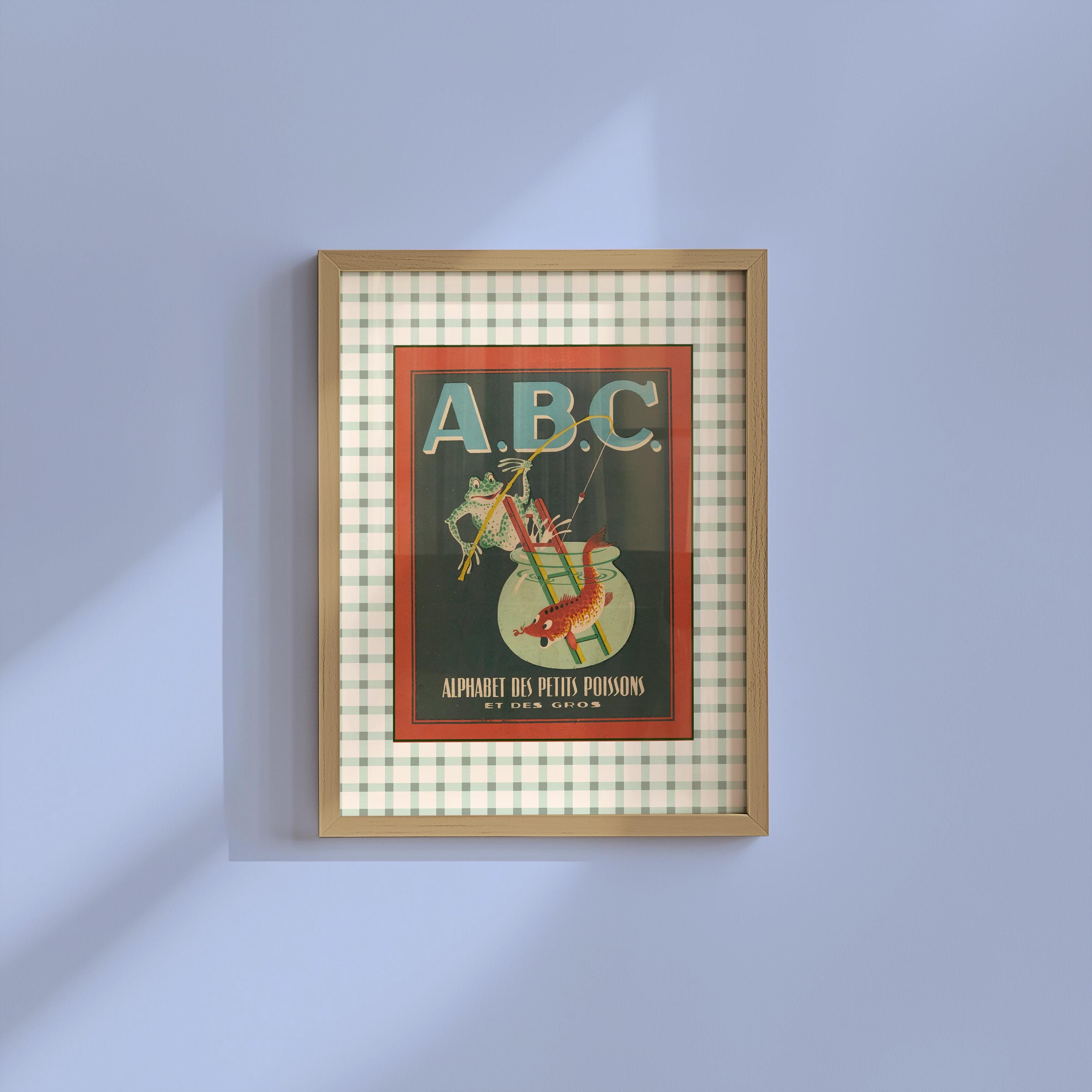 Vintage ABC Poster Print, Sage Green Alphabet Chart, Nursery Letter Artwork, Digital Art Print, Fish Decor, French art prints, french decor