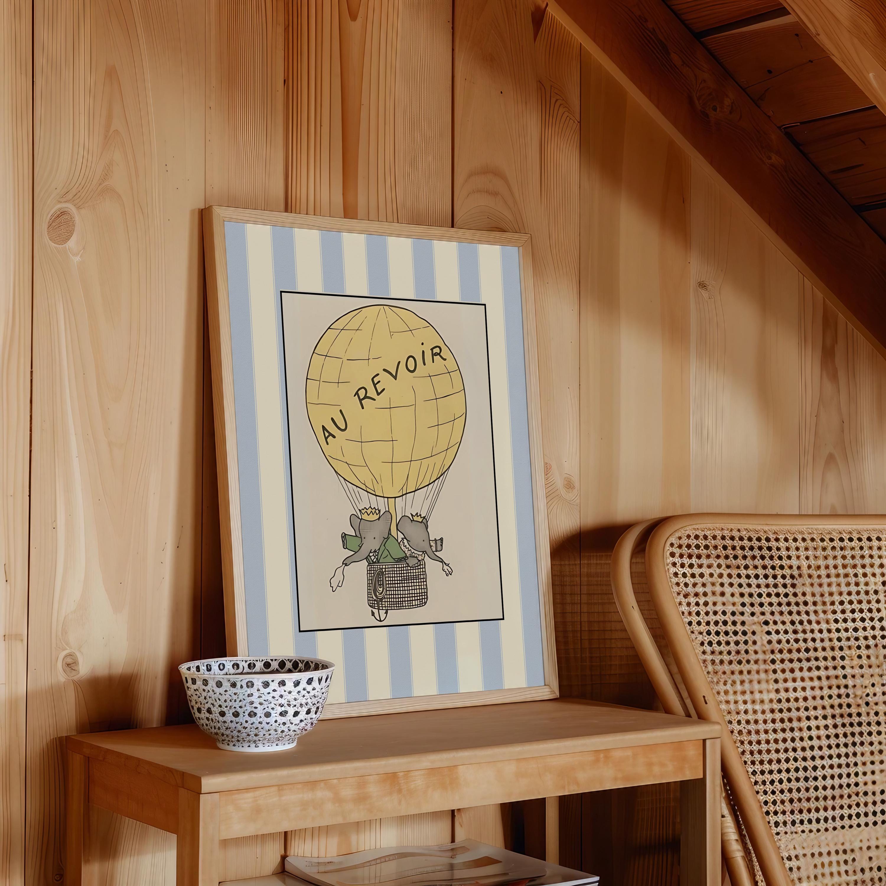 Vintage Babar Nursery Prints DIGITAL DOWNLOADS, Set of 3 blue stripe prints, Kids Room Decor, Literary Elephant Wall Art, kids Room