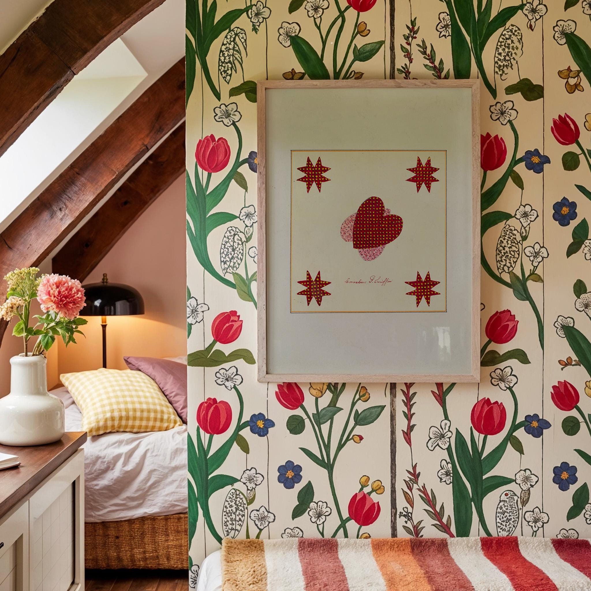 Floral Quilt Art Print for English Cottage Decor High-Resolution Digital Download 30x30 Inch Printable Decor