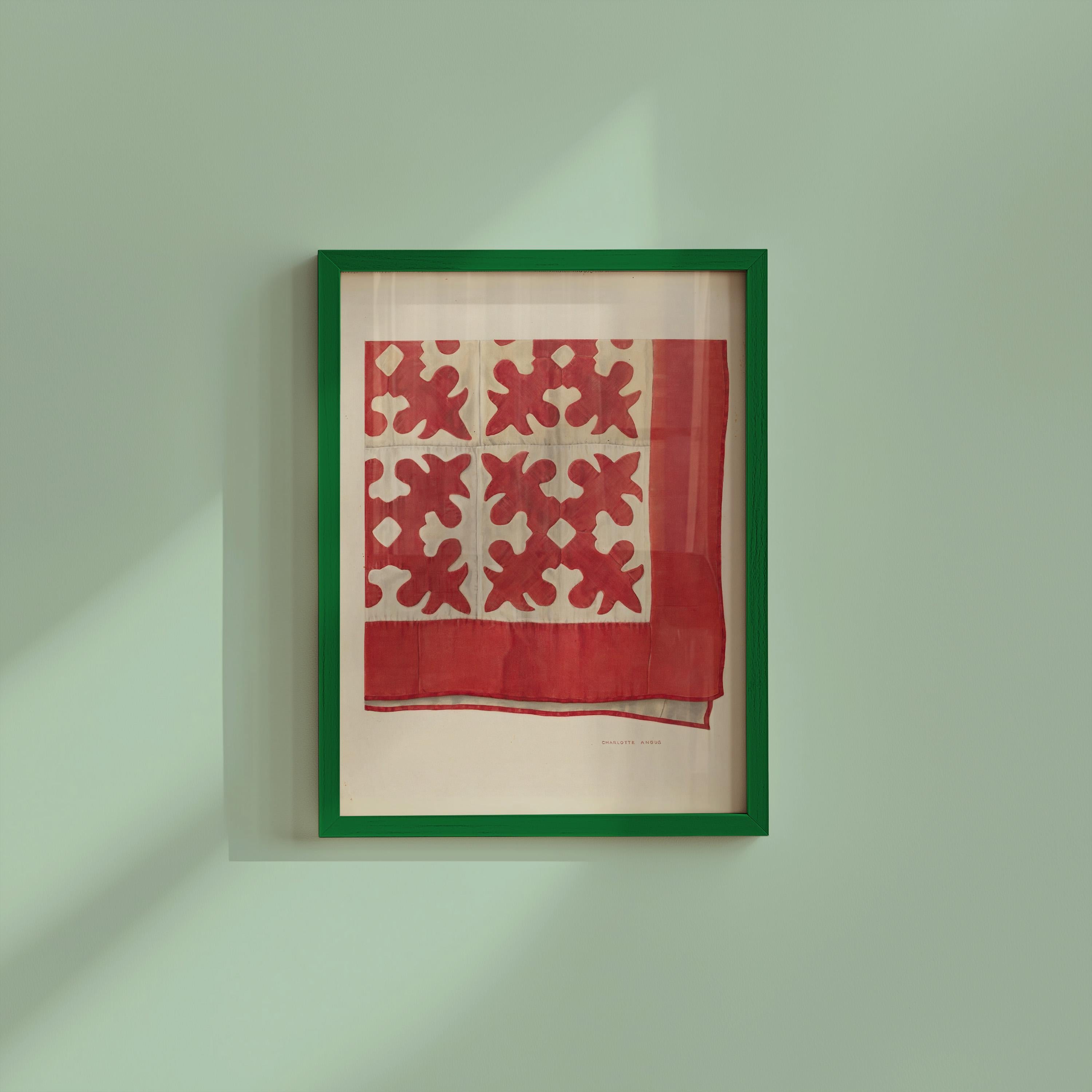 Floral Quilt Art Print for English Cottage Decor, Digital Download, folk art, quilt art print, americana art decor, red and beige decor