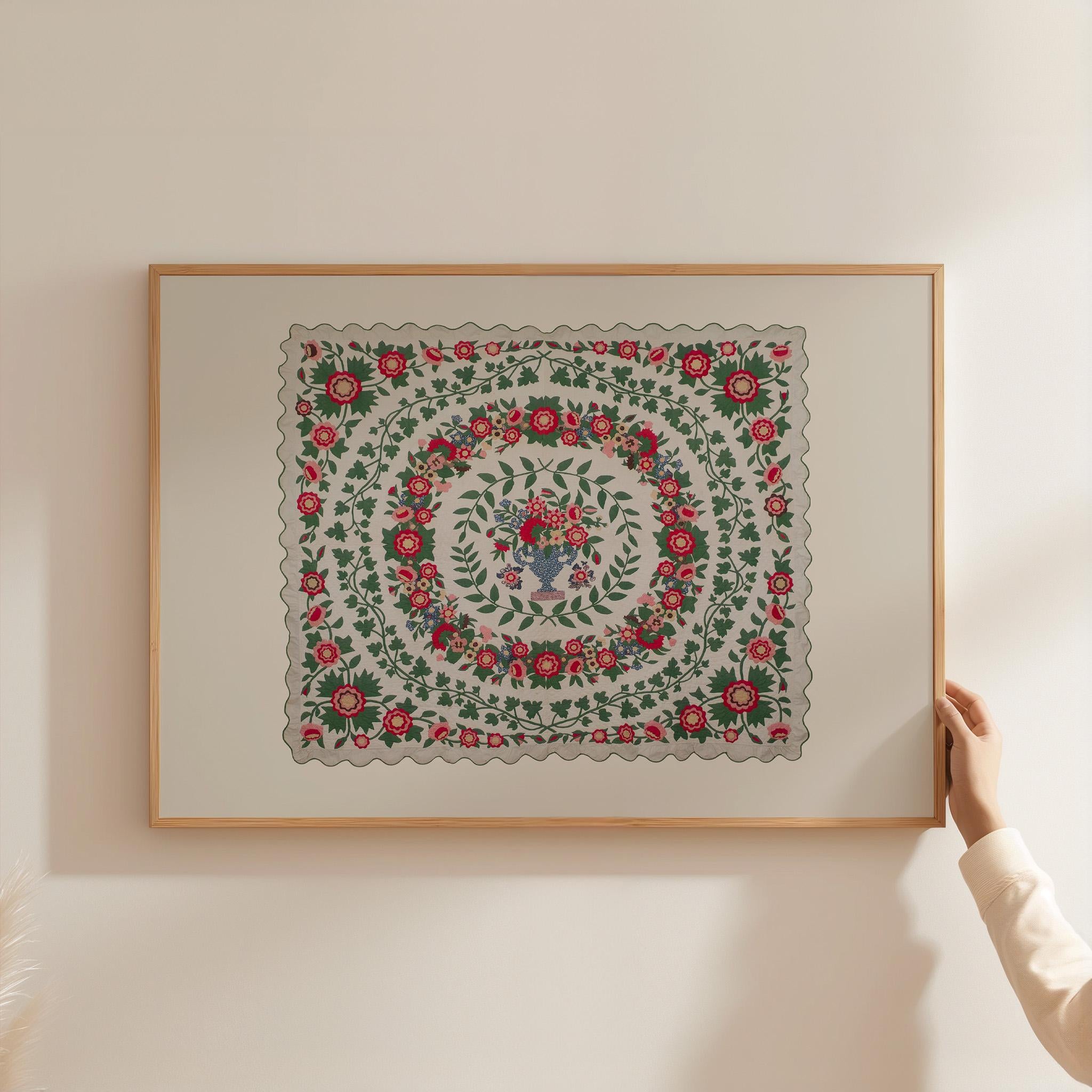 Vintage Quilt Art Print: Floral Vintage Quilt, American art print, american folk art, classic art print, quilt decor, cottage core art