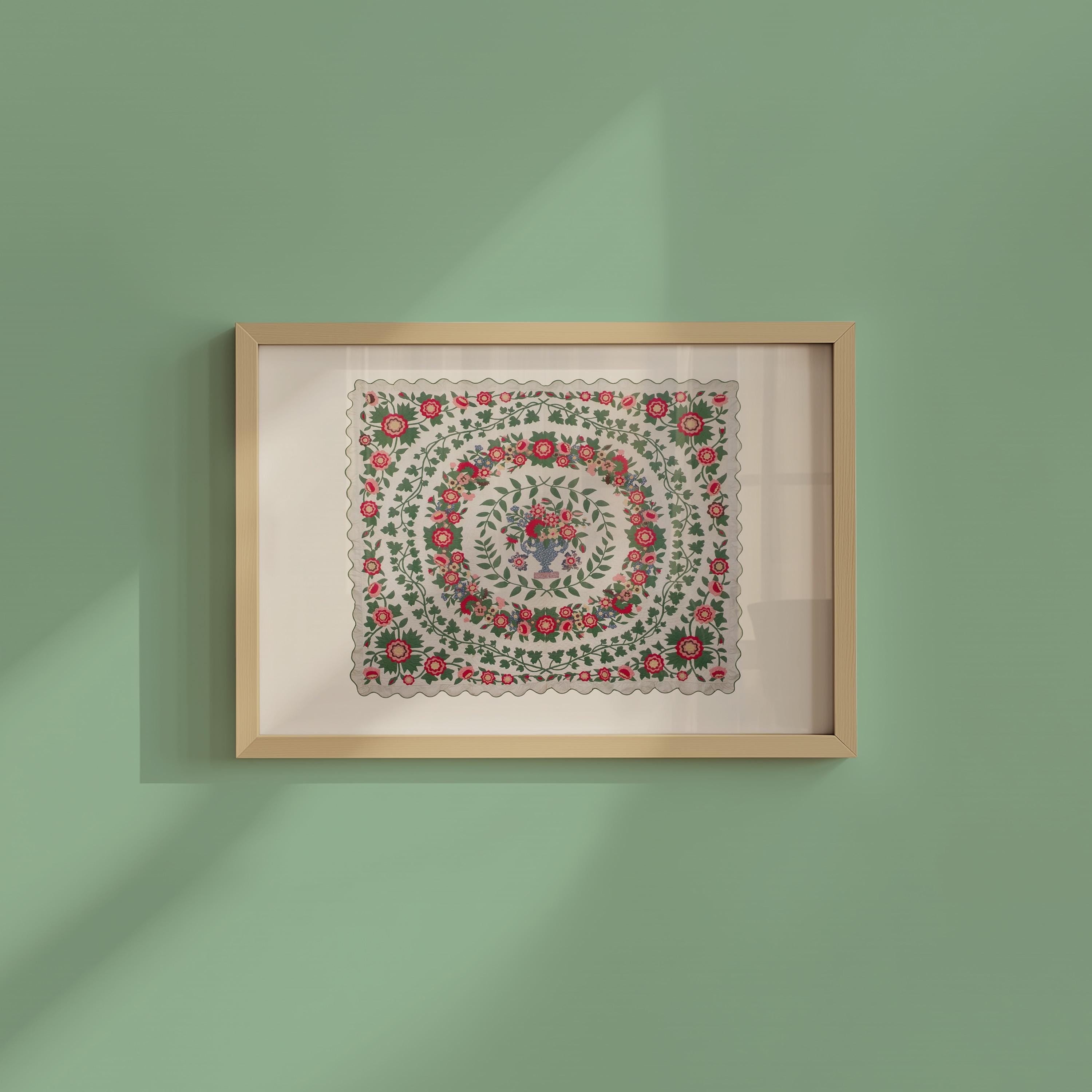 Vintage Quilt Art Print: Floral Vintage Quilt, American art print, american folk art, classic art print, quilt decor, cottage core art