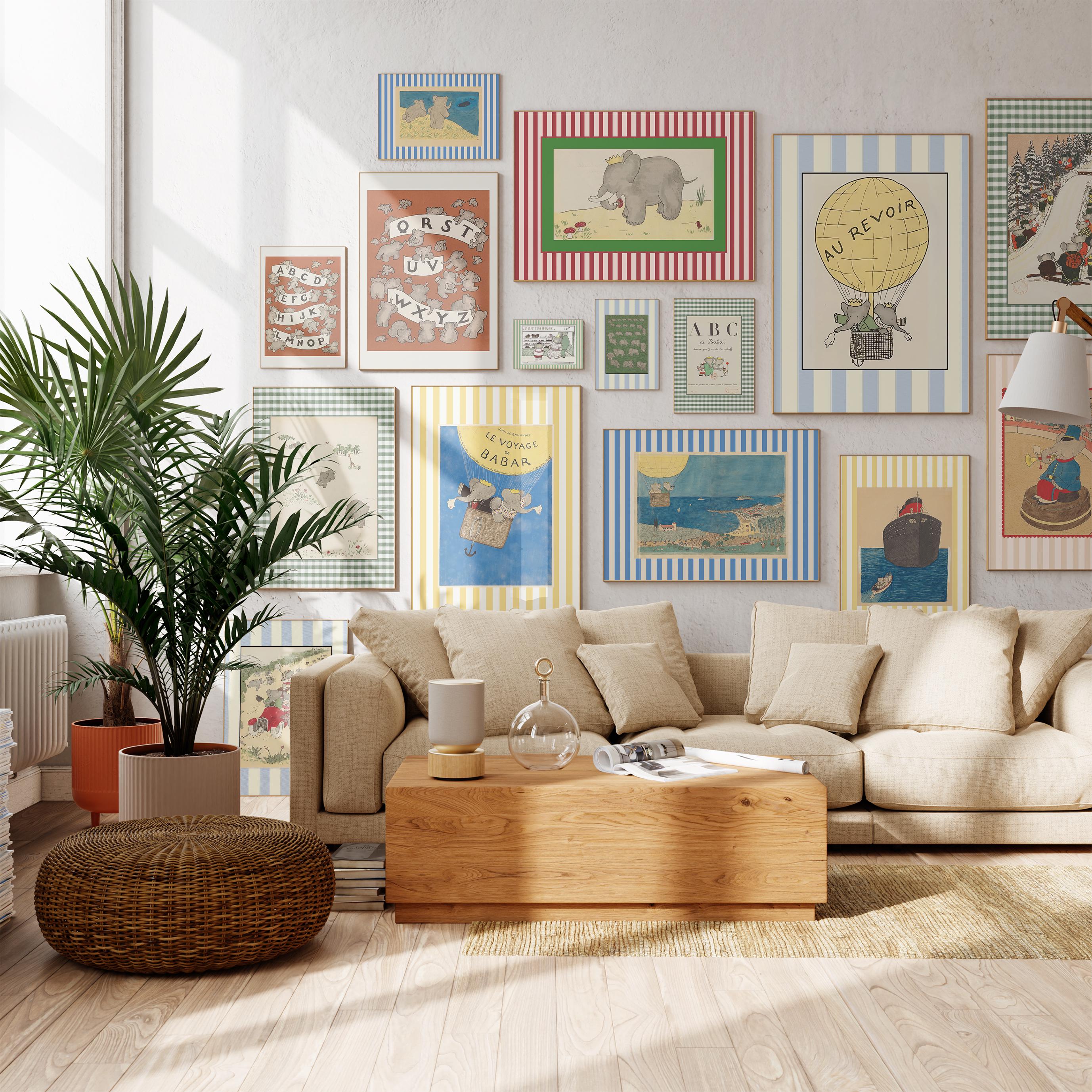 Babar Elephant Prints: Kids Room Wall Art (Digital Download, 15 Piece Set), Nursery art prints, nursery decor, kids room bold decor