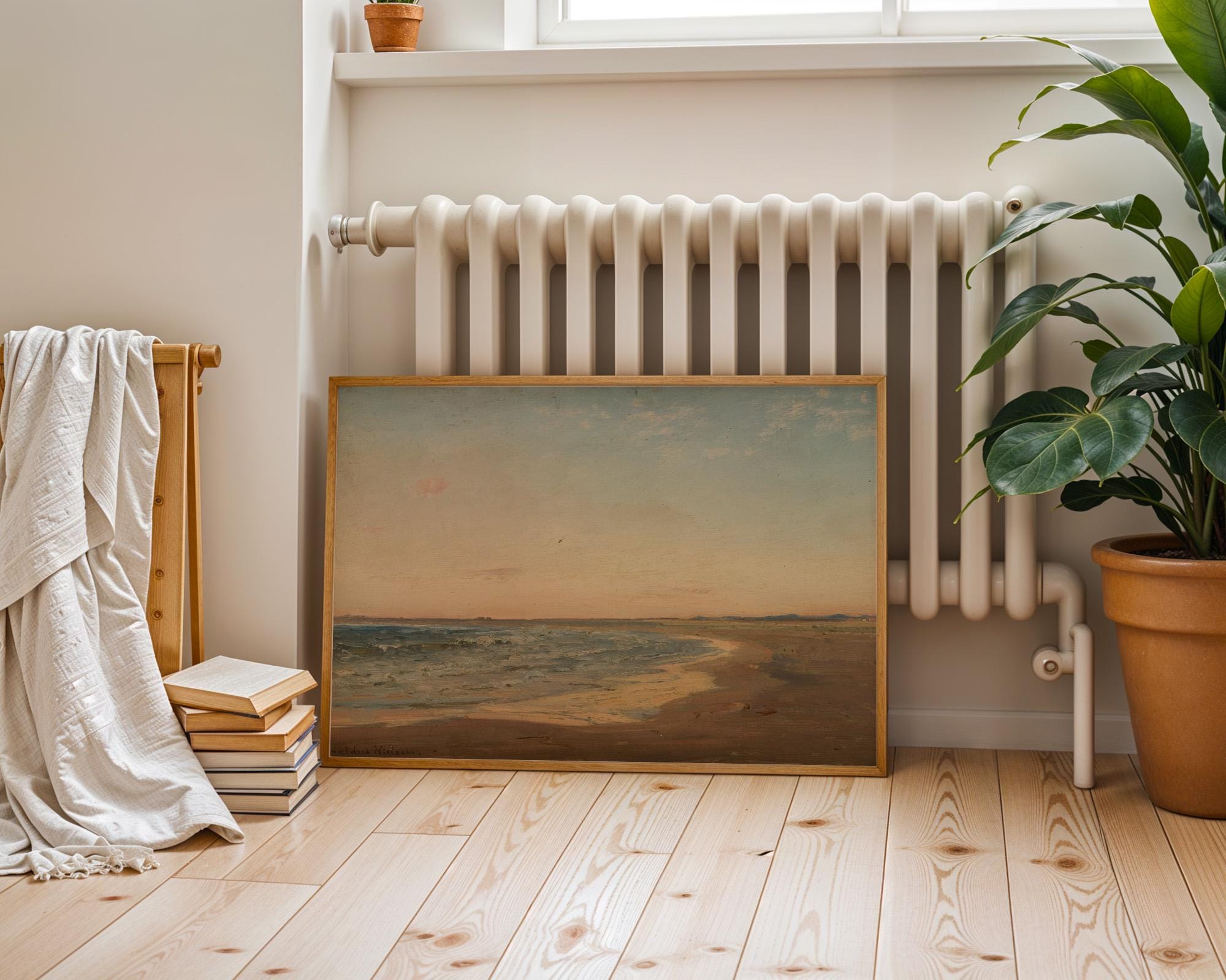 Coastal Wall Art, Vintage Beach Scene, Neutral Beach Decor (Digital Download)