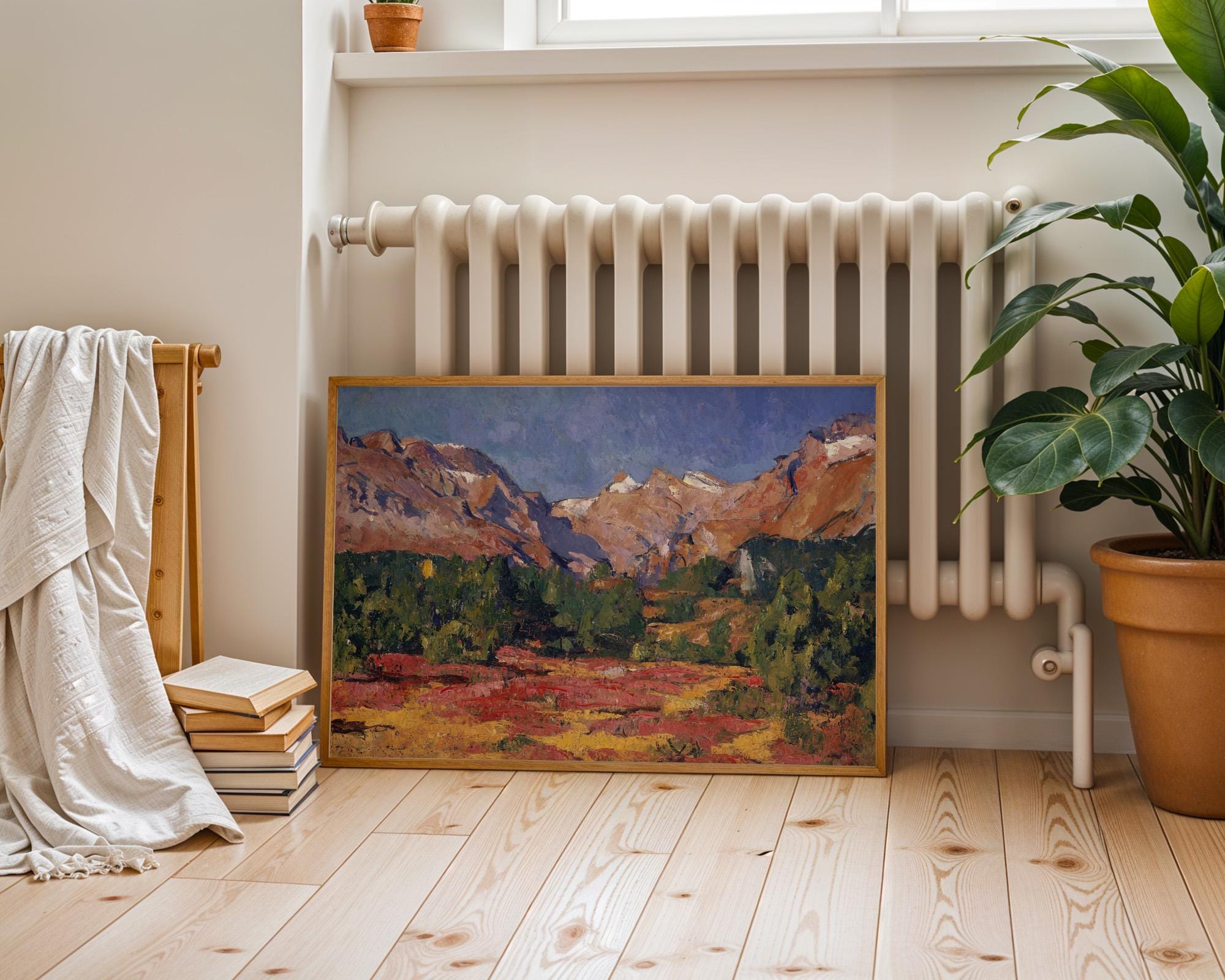 Vintage Country Landscape Painting: Colorful Autumn Landscape Art Print, Digital Download