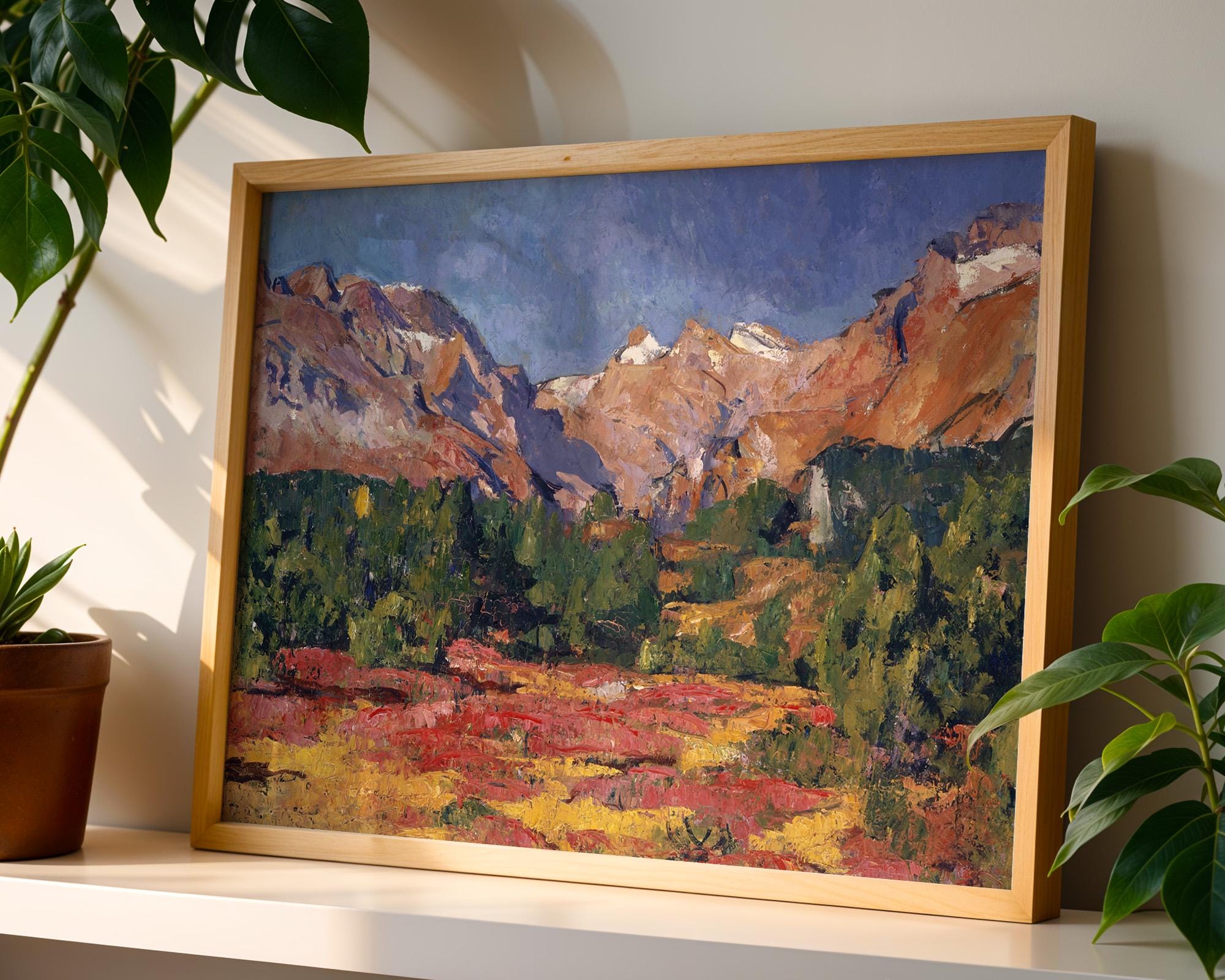 Vintage Country Landscape Painting: Colorful Autumn Landscape Art Print, Digital Download