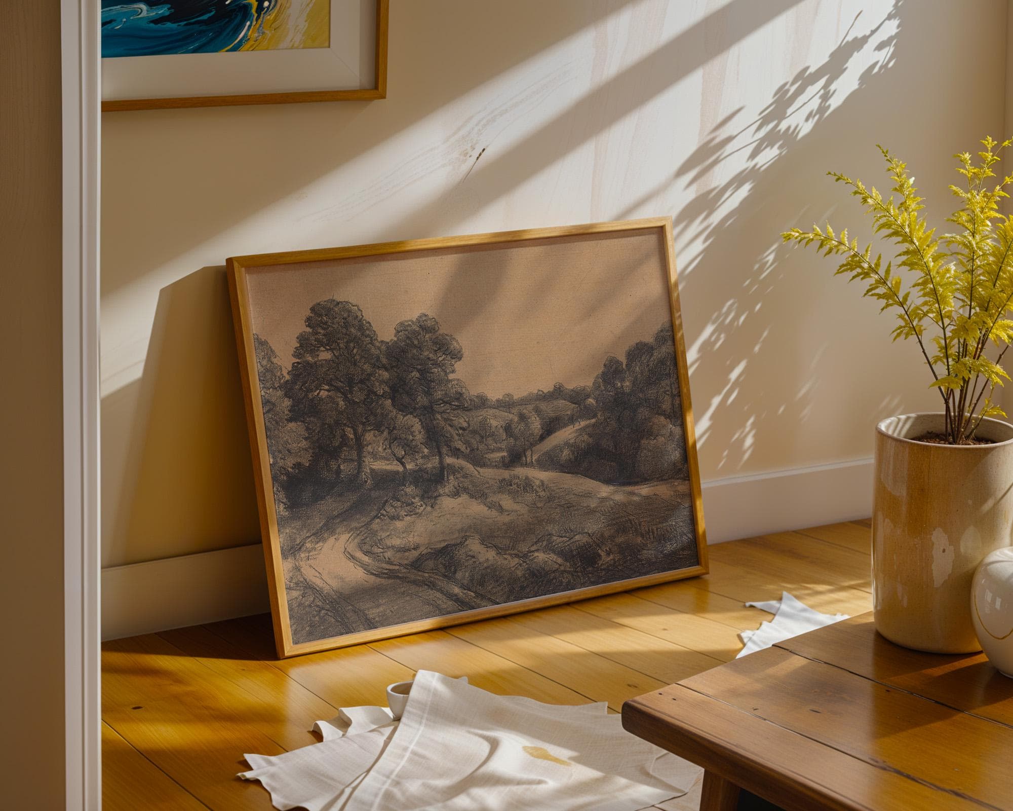 Landscape View Art Print: Neutral Vintage Landscape Sketch (Digital Download)