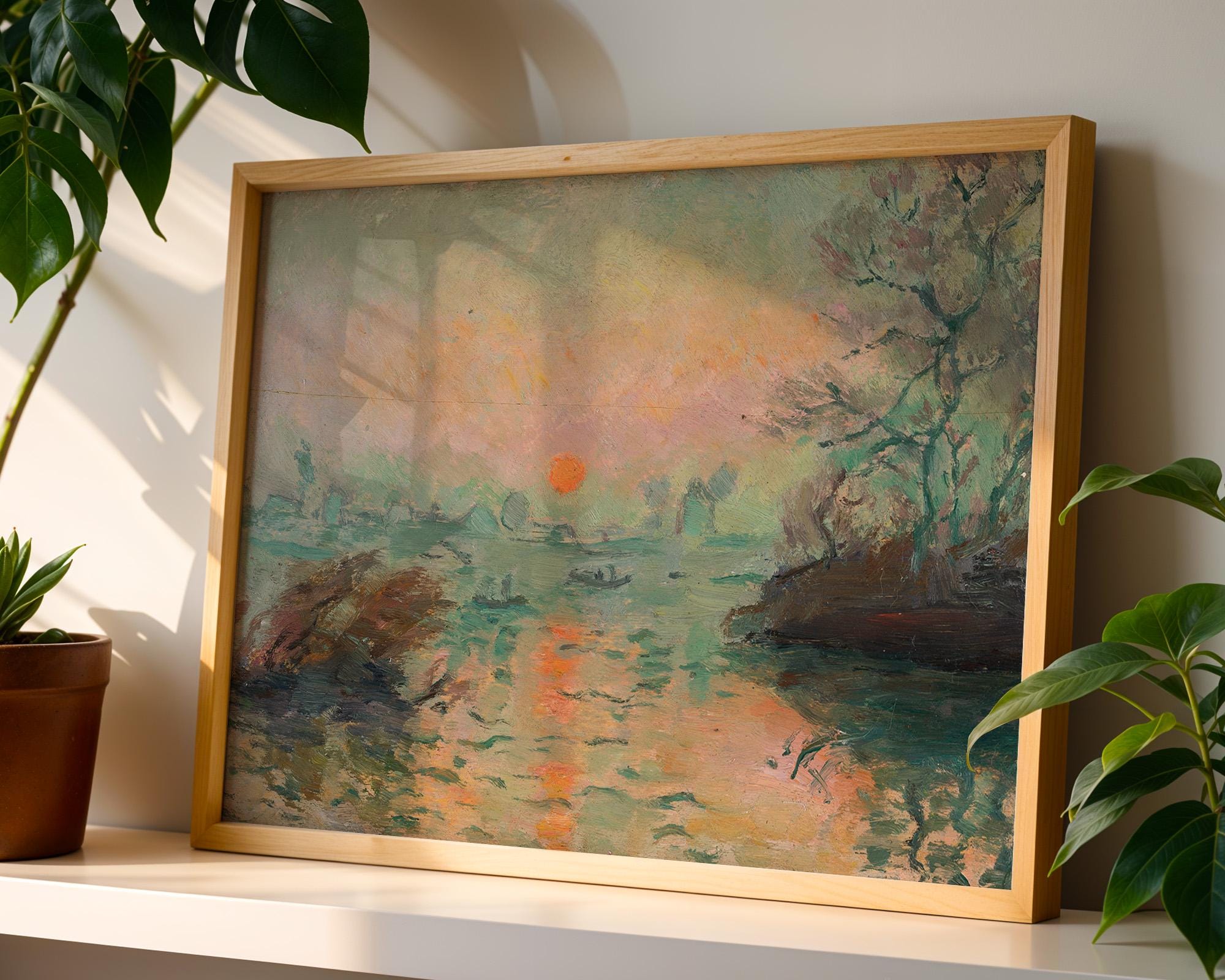 Digital Art Print: Vintage Sunset Colors - Abstract Nature Design