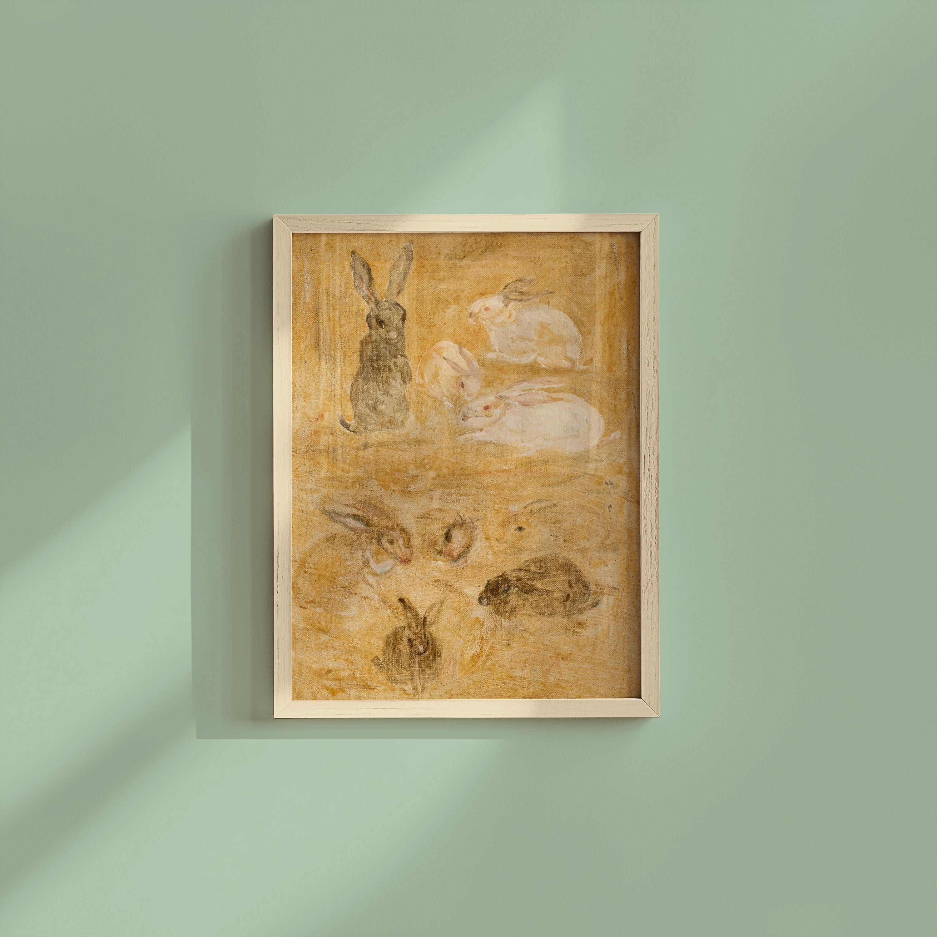 Vintage Rabbit Wall Art: Yellow Bunnies, Cottagecore Decor