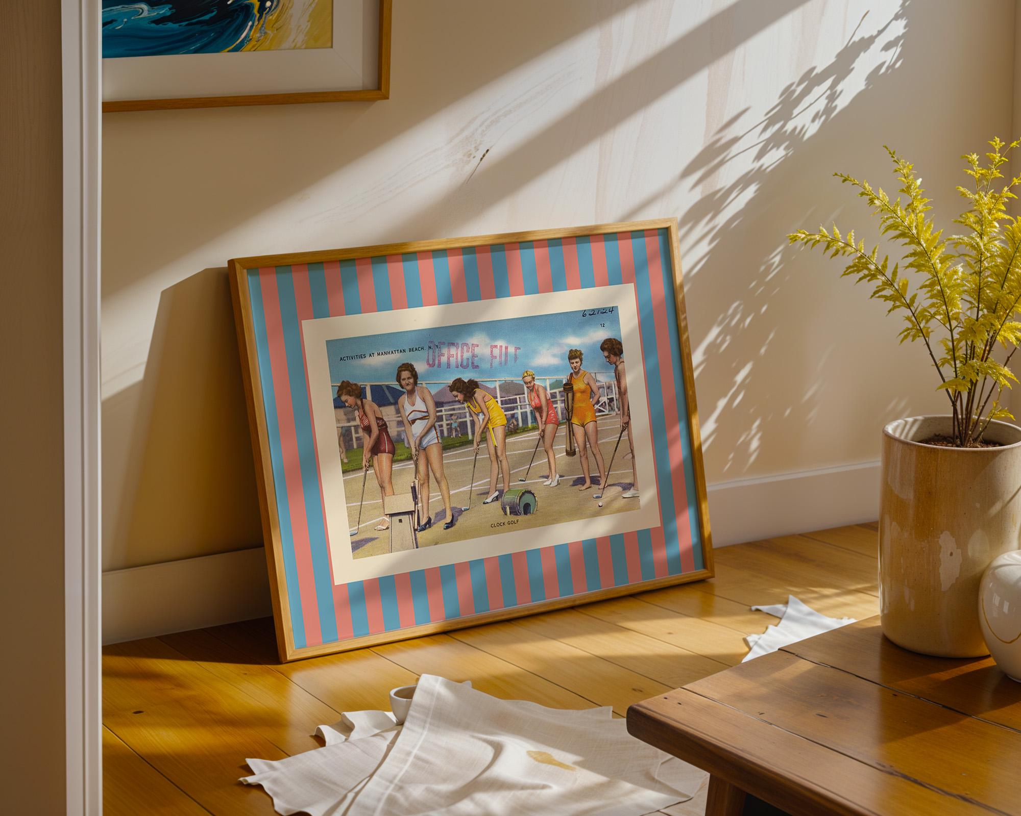 Girls Golfing Art Print, Vintage Wall Art, California Home Decor, sporty art Prints, Postcard Art Print, Golfing art print, golf decor