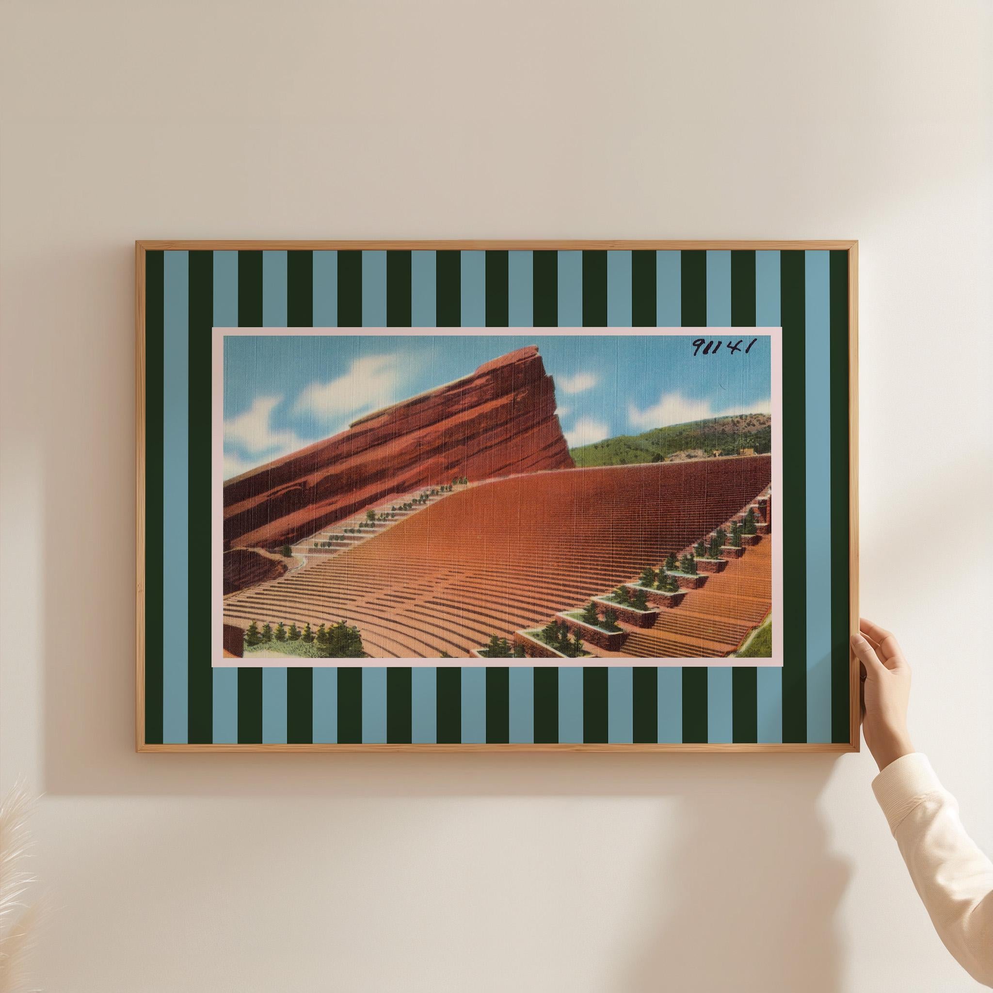 Vintage Red Rocks Print Digital Download Retro Colorado Mountain Poster Horizontal Wall Art Colorful CO Printable Trendy Striped Artwork