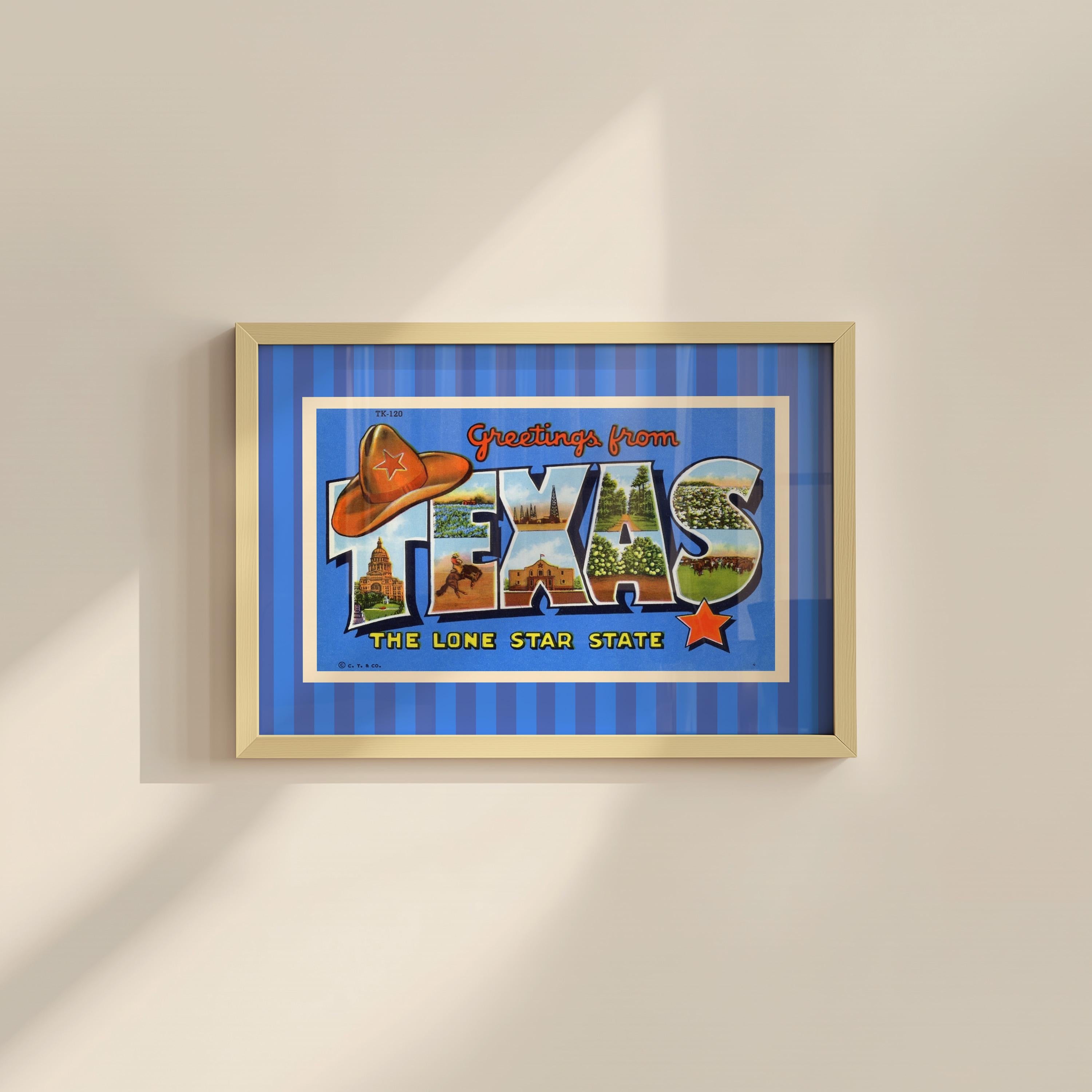 Texas Wall Art Print Digital Download Orange Pink Texas Poster Retro Travel Prints Texas Dorm Decor Horizontal Texas Photo Longhorn Print