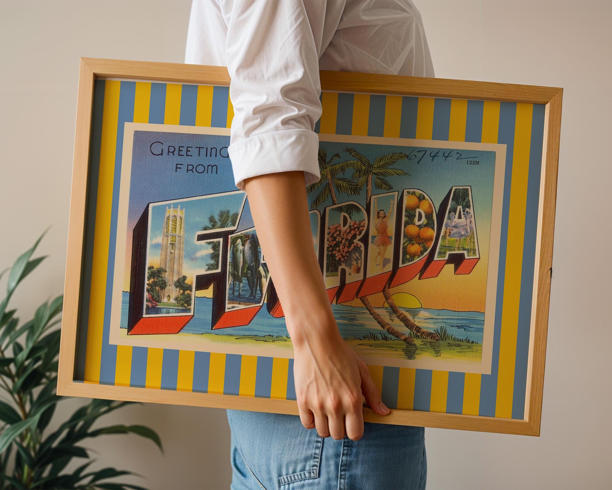 Florida Wall Art Print Digital Download Florida Poster Retro Travel Prints Florida Dorm Decor Horizontal Florida Photo Striped Blue Art