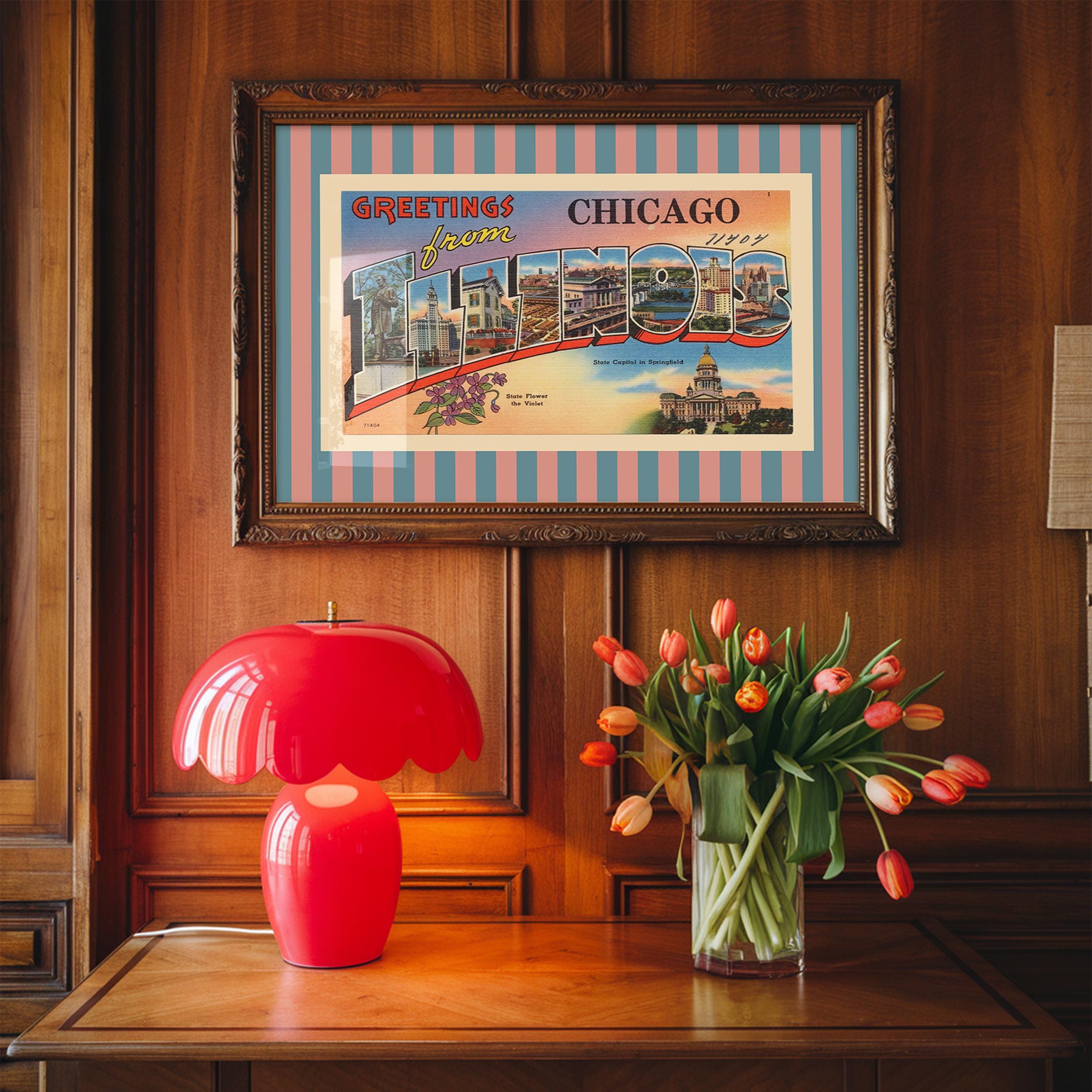 Illinois Wall Art Print Digital Download Illinois Poster Retro Travel Prints Illinois Dorm Decor Horizontal Striped State Art Print