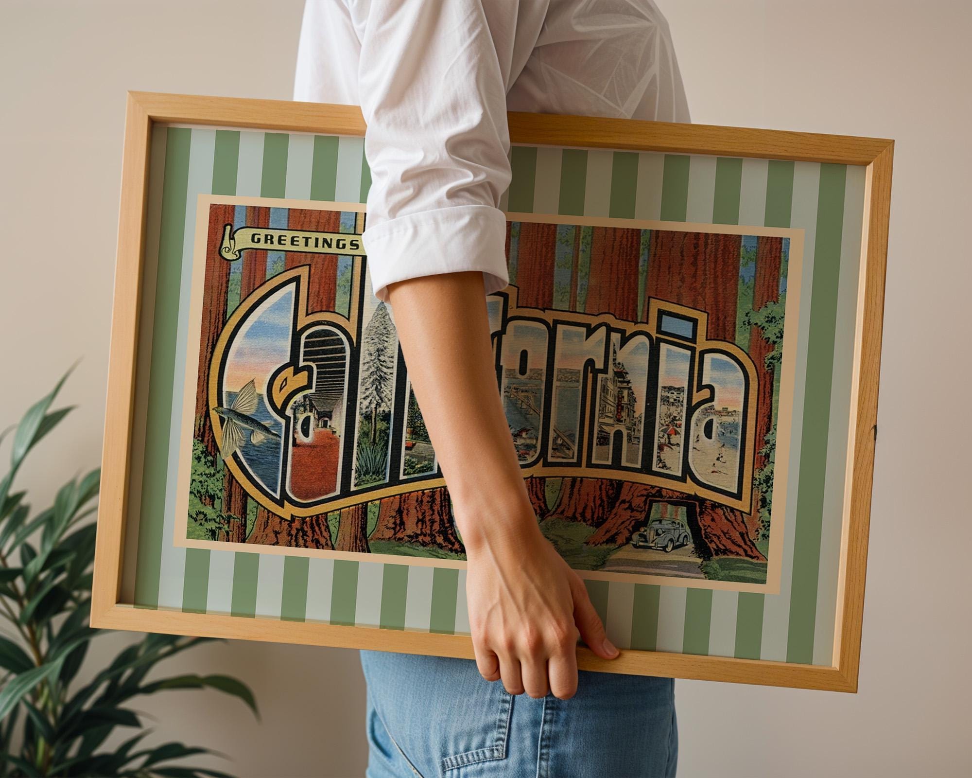 California Wall Art Print Digital Download California Poster Retro Travel Prints California Decor Horizontal Striped State Art Print