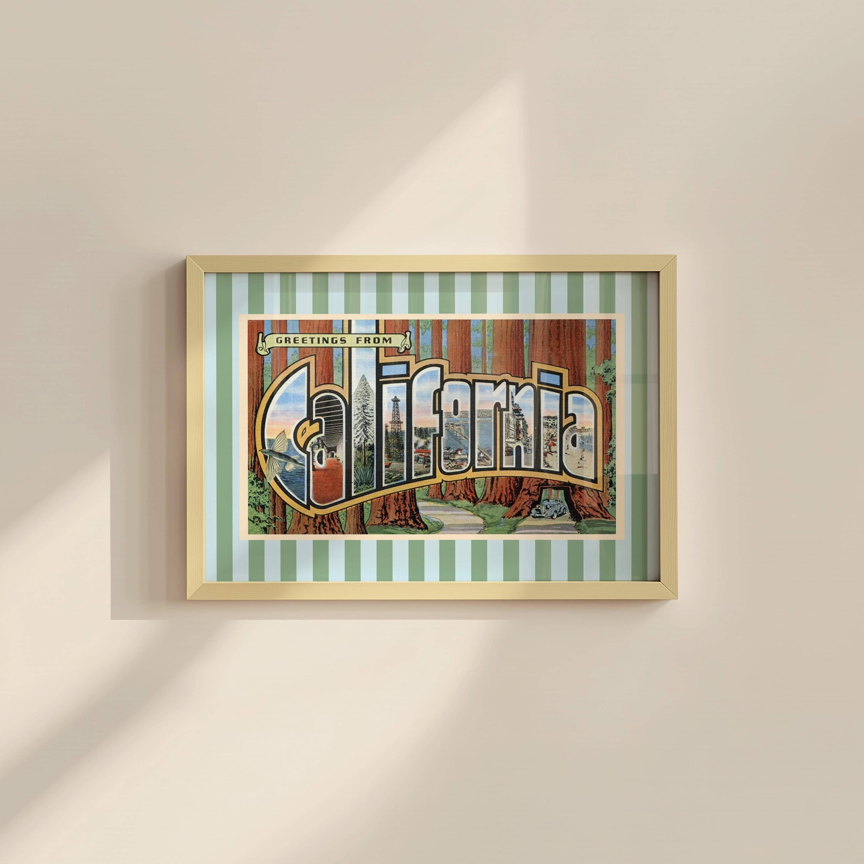 California Wall Art Print Digital Download California Poster Retro Travel Prints California Decor Horizontal Striped State Art Print