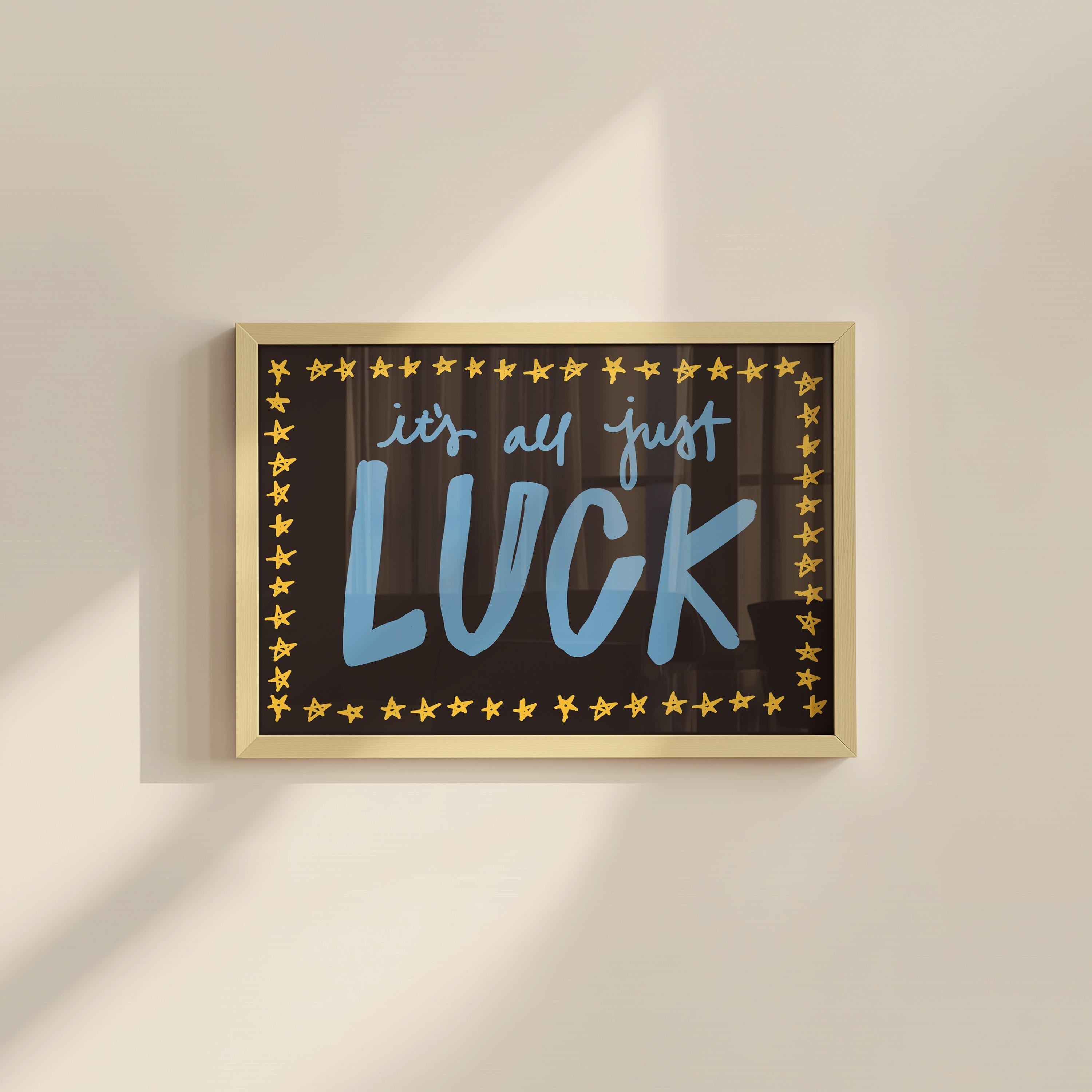 Luck Art Print, Retro Wall Art, Trendy Aesthetic Wall Decor, Apartment Art, Dorm Room Wall Art, Star Living Room Printable, Handwritten art