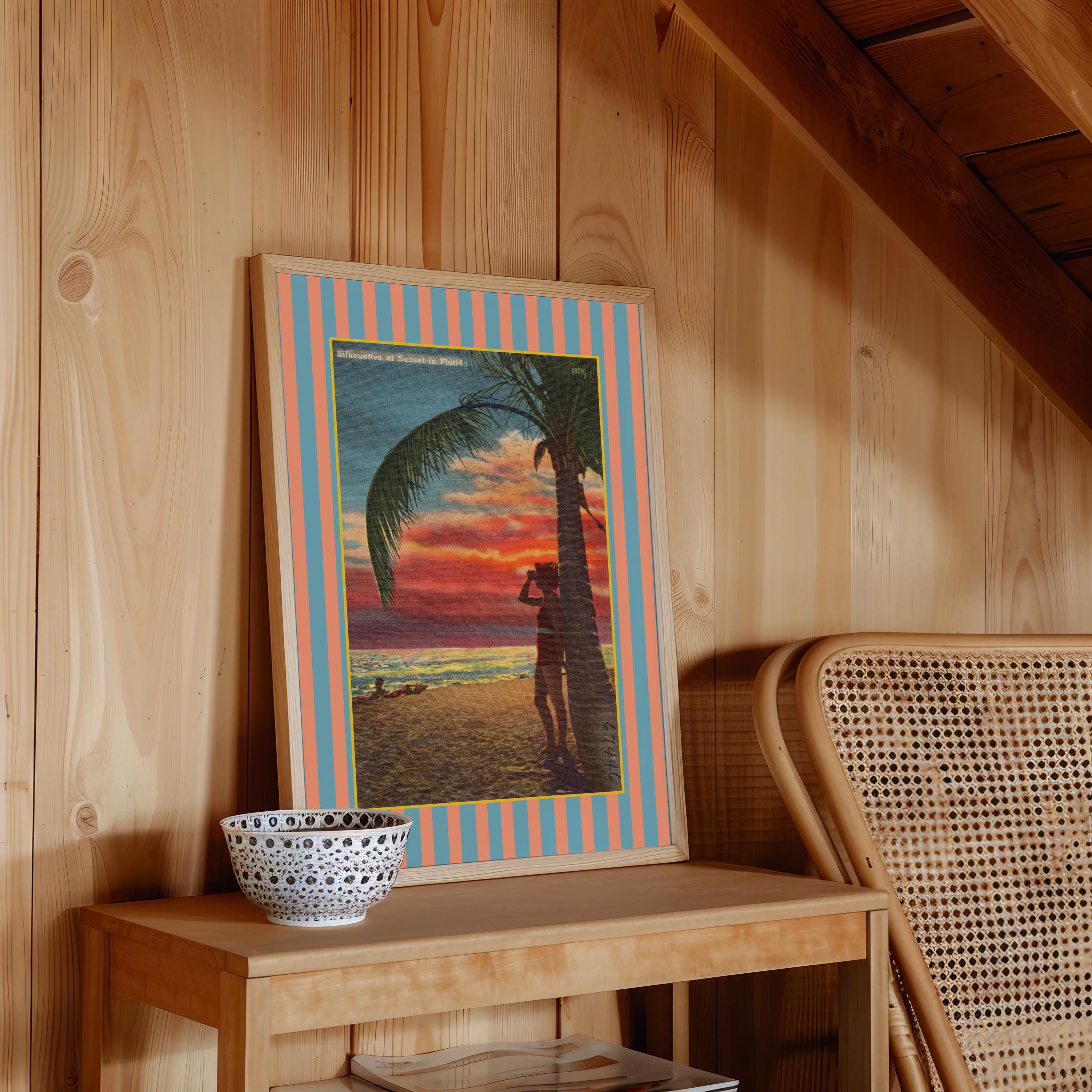 Florida Wall Art, Florida Sunset Poster Print, Trendy Striped Poster, Printable Bedroom Decor, Sunset Downloadable Print, Tropical art