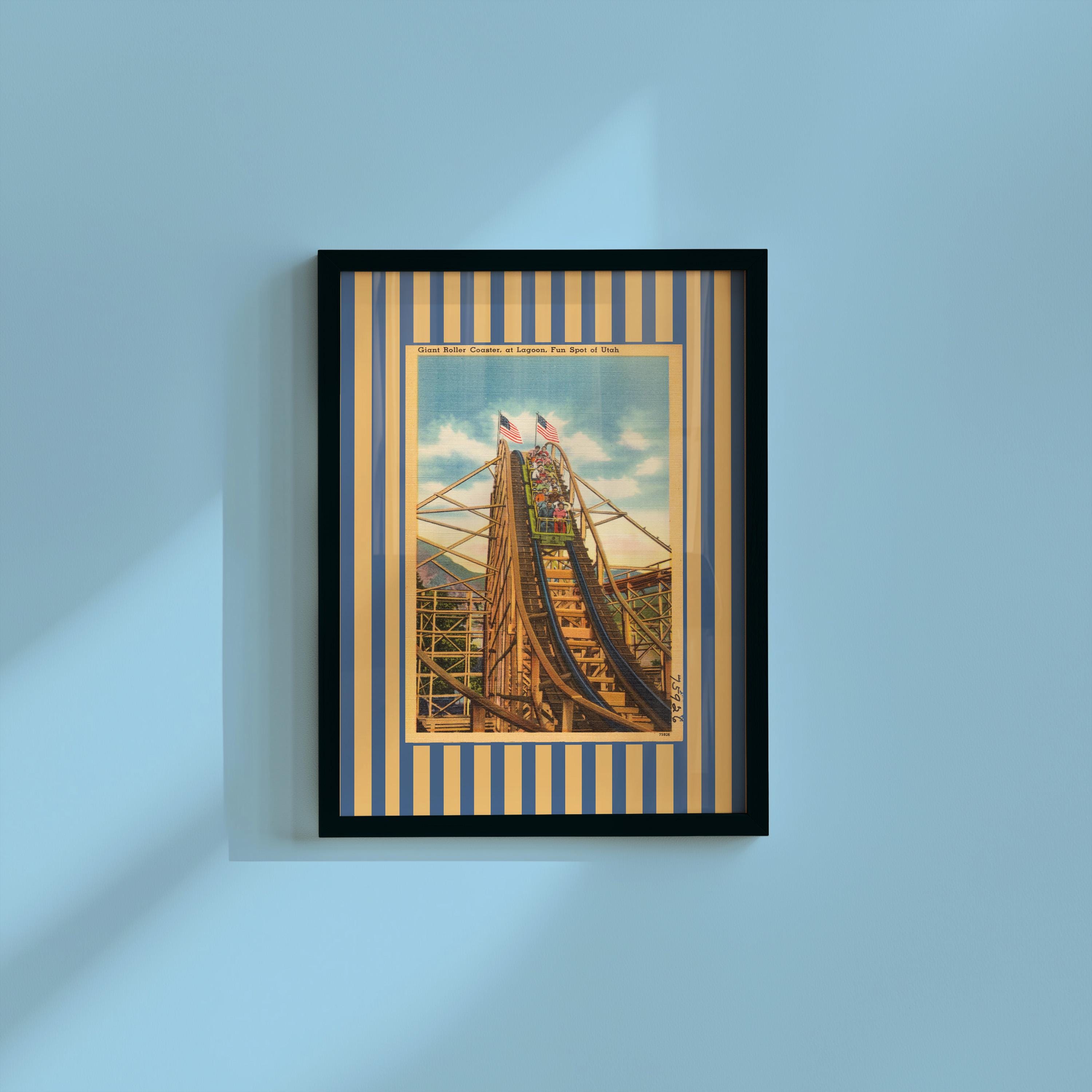 Carnival Art Print, Vintage Fair Decor, Digital Download, Vintage Postcard , Beach Art, Vintage Wall Art, Striped art print, roller coaster