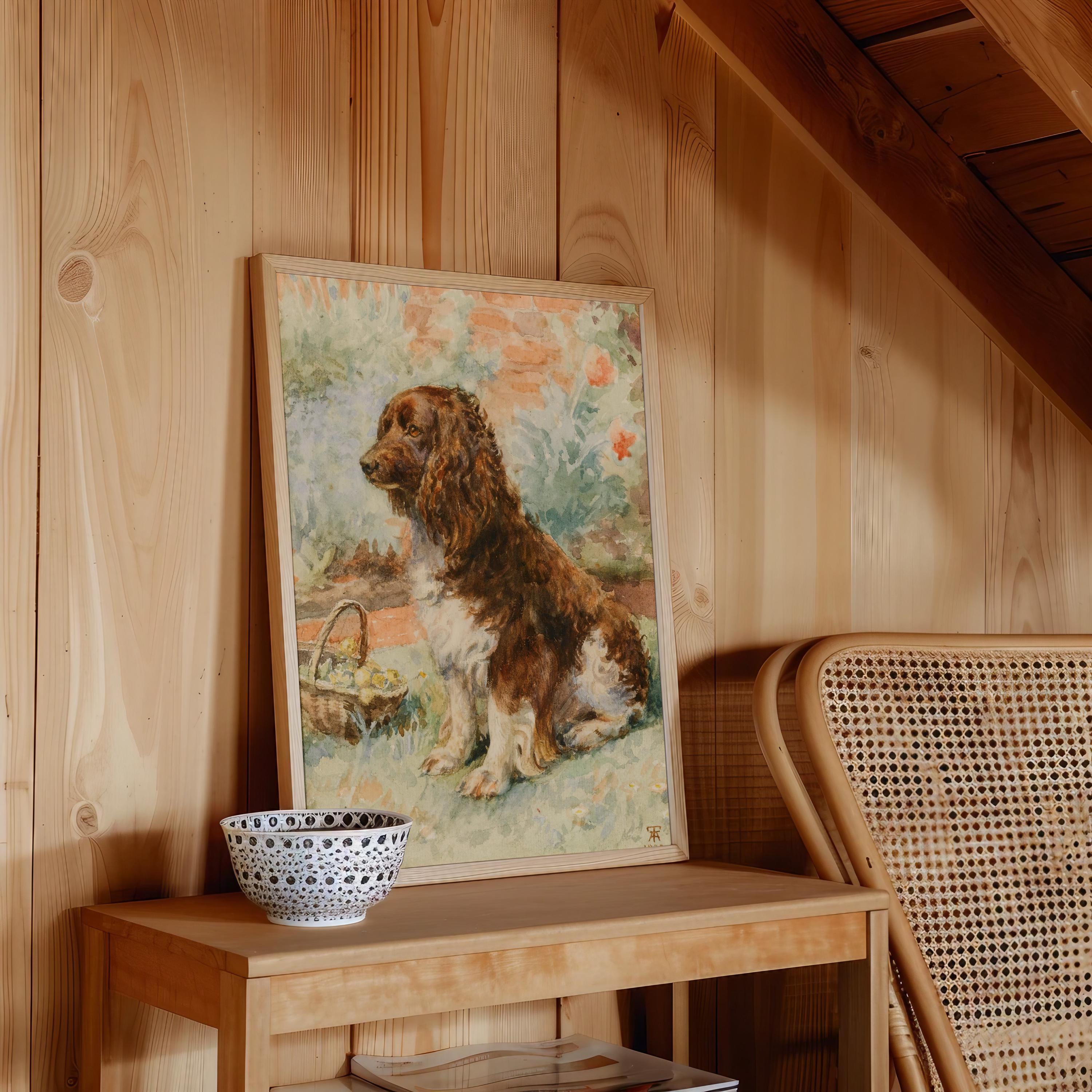 Small Dog Oil Painting, Vintage French 19th Century Art, Cute Dog Wall Art, Blue Dog Art Print, Digital Download, Digital Art Print