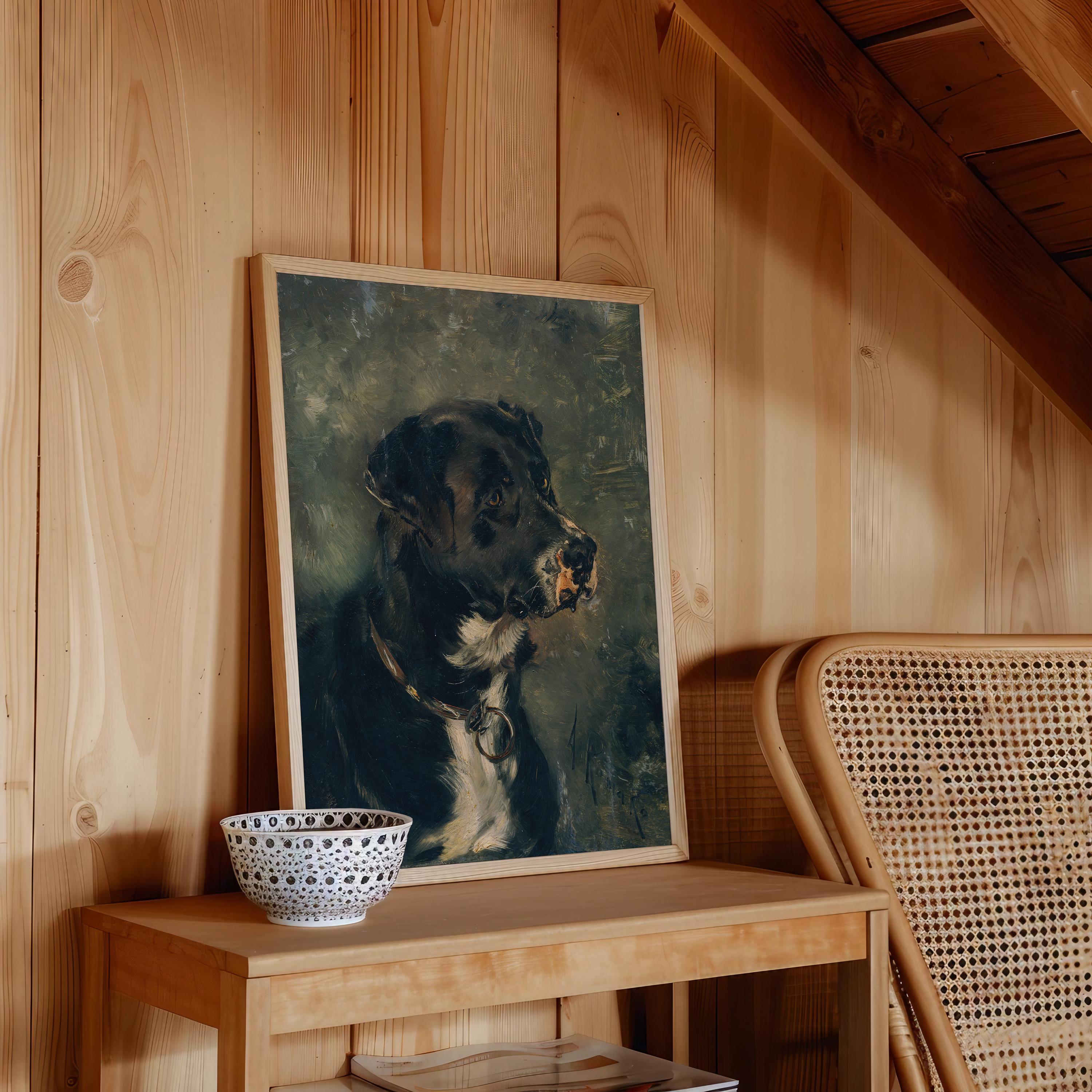 Dog Black Oil Painting, Vintage French 19th Century Art, Cute Dog Wall Art, Black Dog Art Print, Digital Download, Digital Art Print
