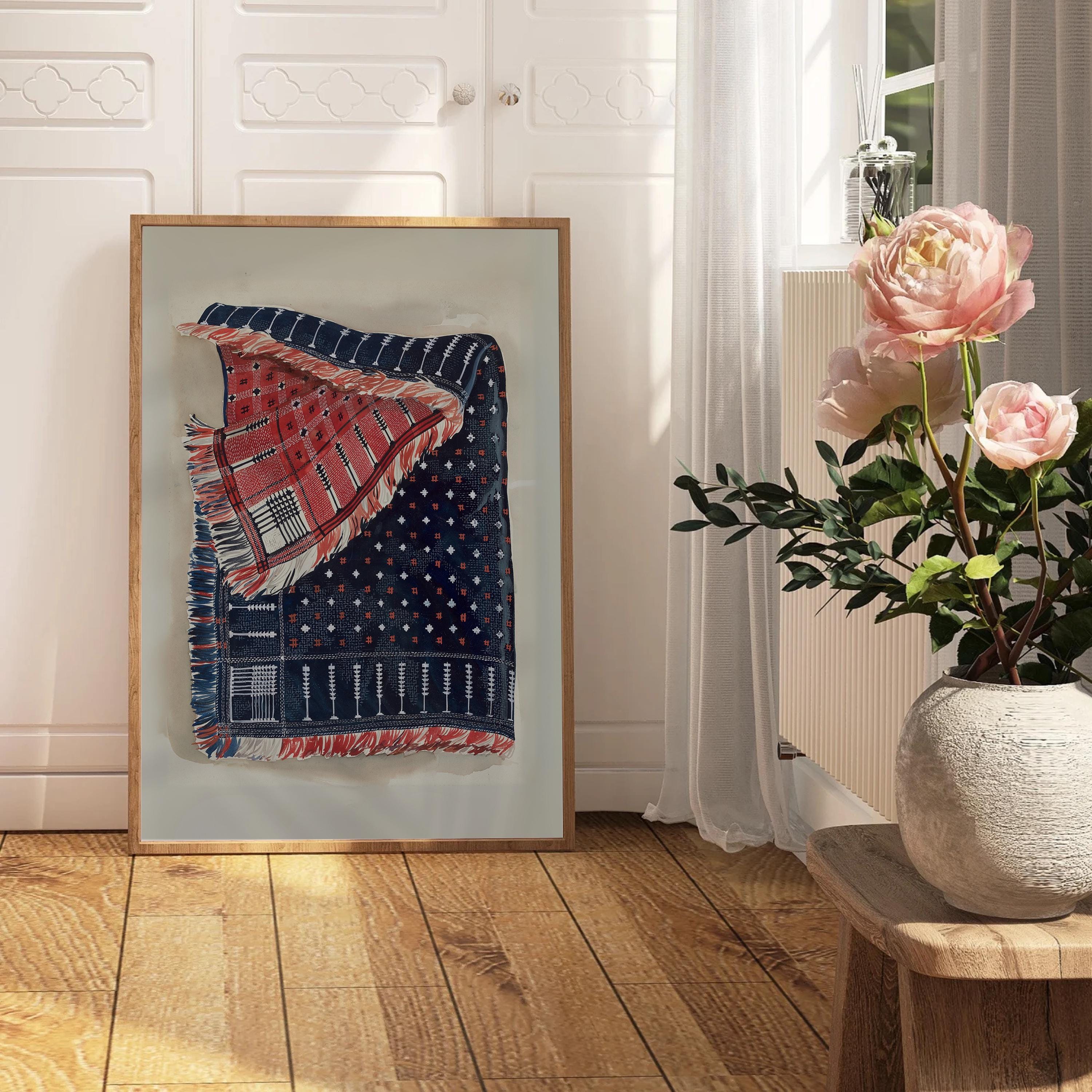 Antique Quilt Textile Design PRINTABLE Wall Art, Vintage Tapestry, Quilt Patters Decor, Digital Downloadable, Textile Art Print, Folk Art