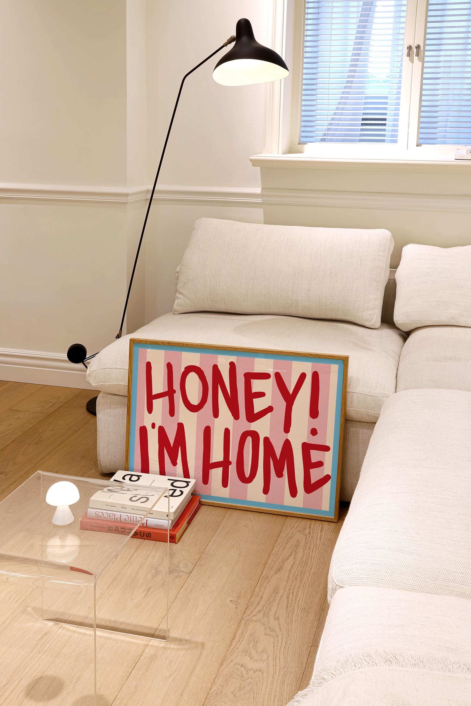 Funny Honey I'm Home Print - Retro Typography Christmas Decor